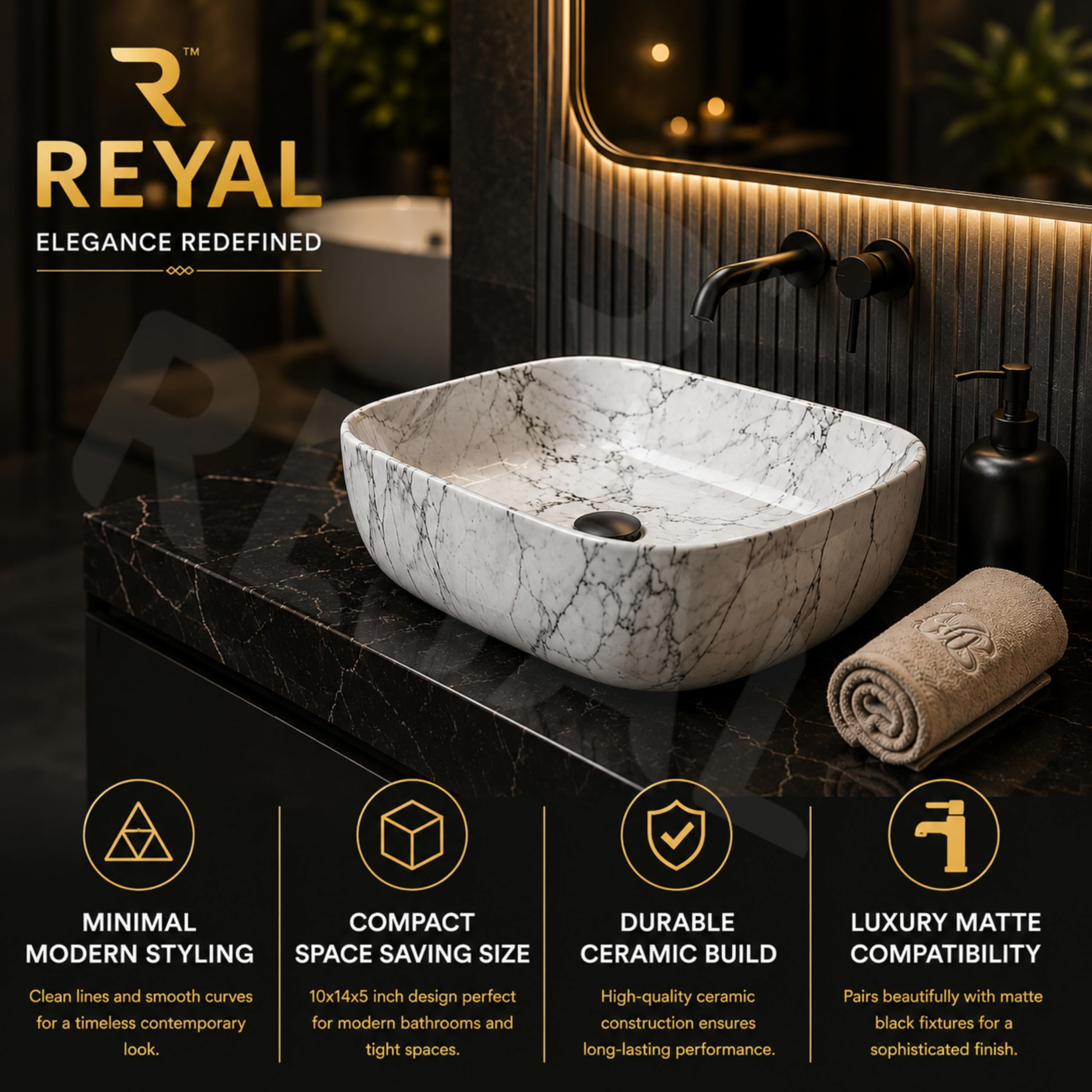 Reyal Grey Marble Wash Basin - Luxury Sink -3