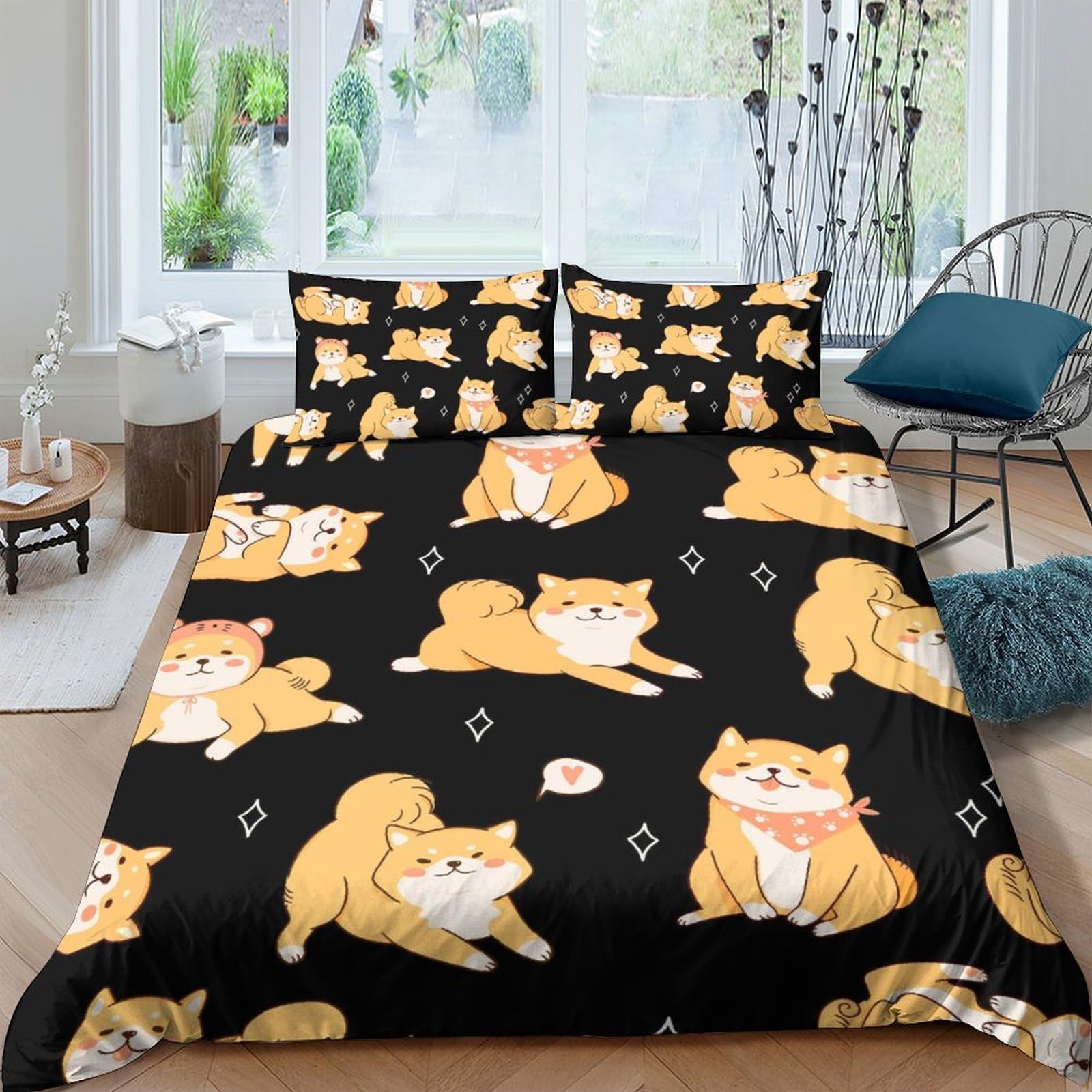 Ctjqhvkz Style-5 3D Printed Shiba Inu Pattern Fitted Sheet Microfiber Soft Breathable Cartoon Dog Bed Cover For Bedroom Dorm Mattress Protection Decor Single（135X200cm）