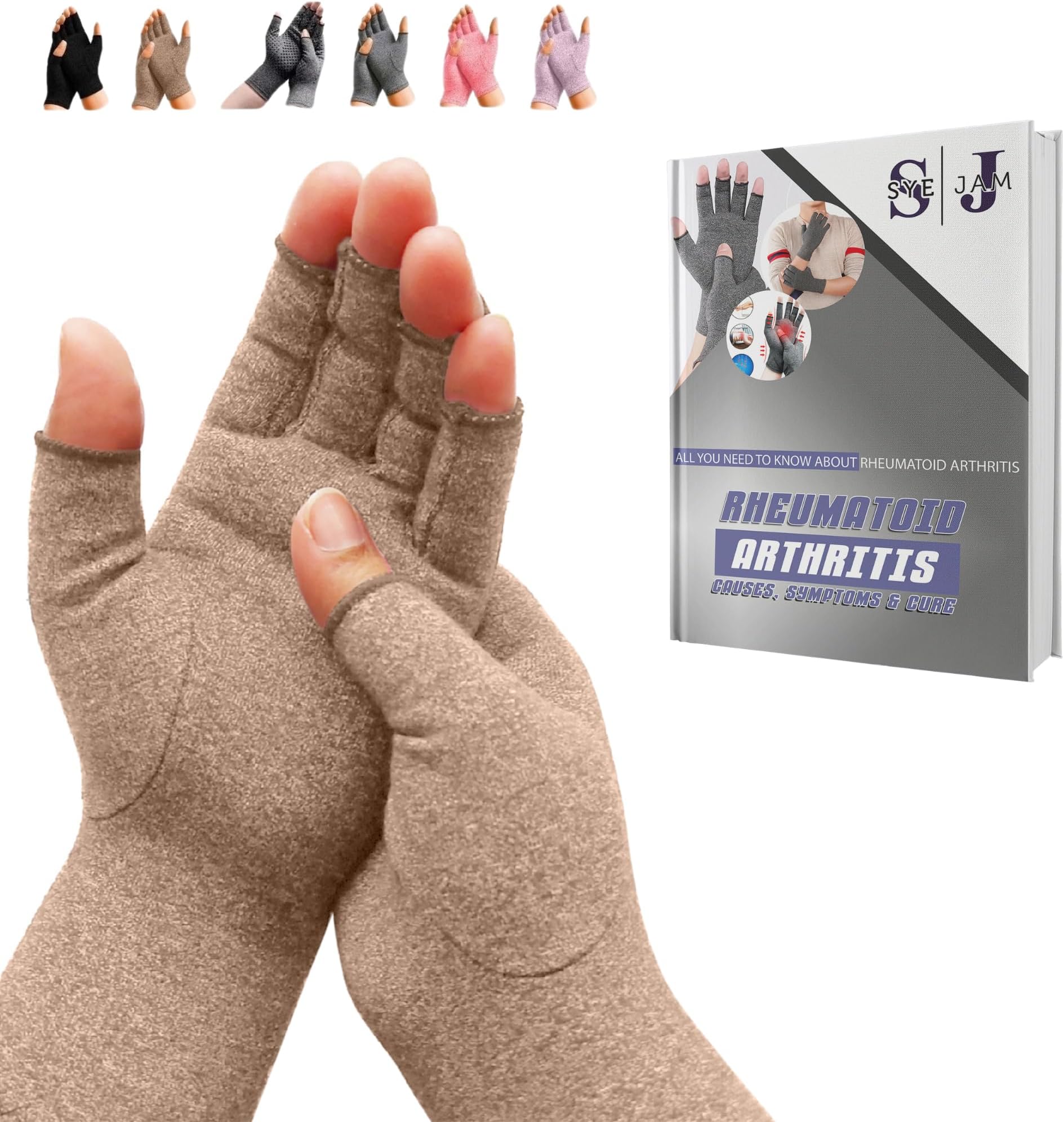 Arthritis Gloves Fingerless- Rheumatoid Arthritis Compression Gloves for Pain Relief - Brown (L) 1 Pair