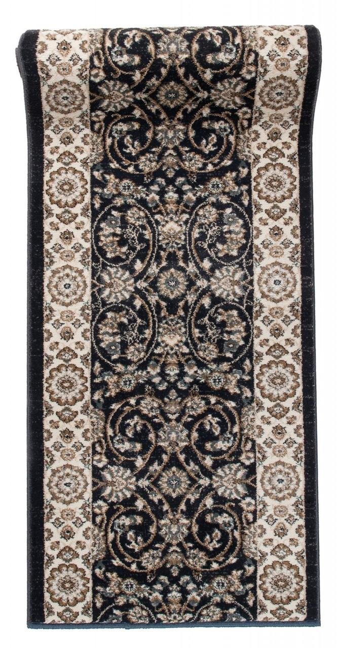 Tapis de Couloir Noir Beige Oriental - Au Mètre - Décoration Parfaite pour: Entrée Salle de Séjour Cuisine ou Couloir - Collection AYLA de Carpeto - S L XL XXL - 100 x 500 cm | Tapis de Couloir pour Cuisine Buanderie Chambre Entrée Traditionnel Chauffage
