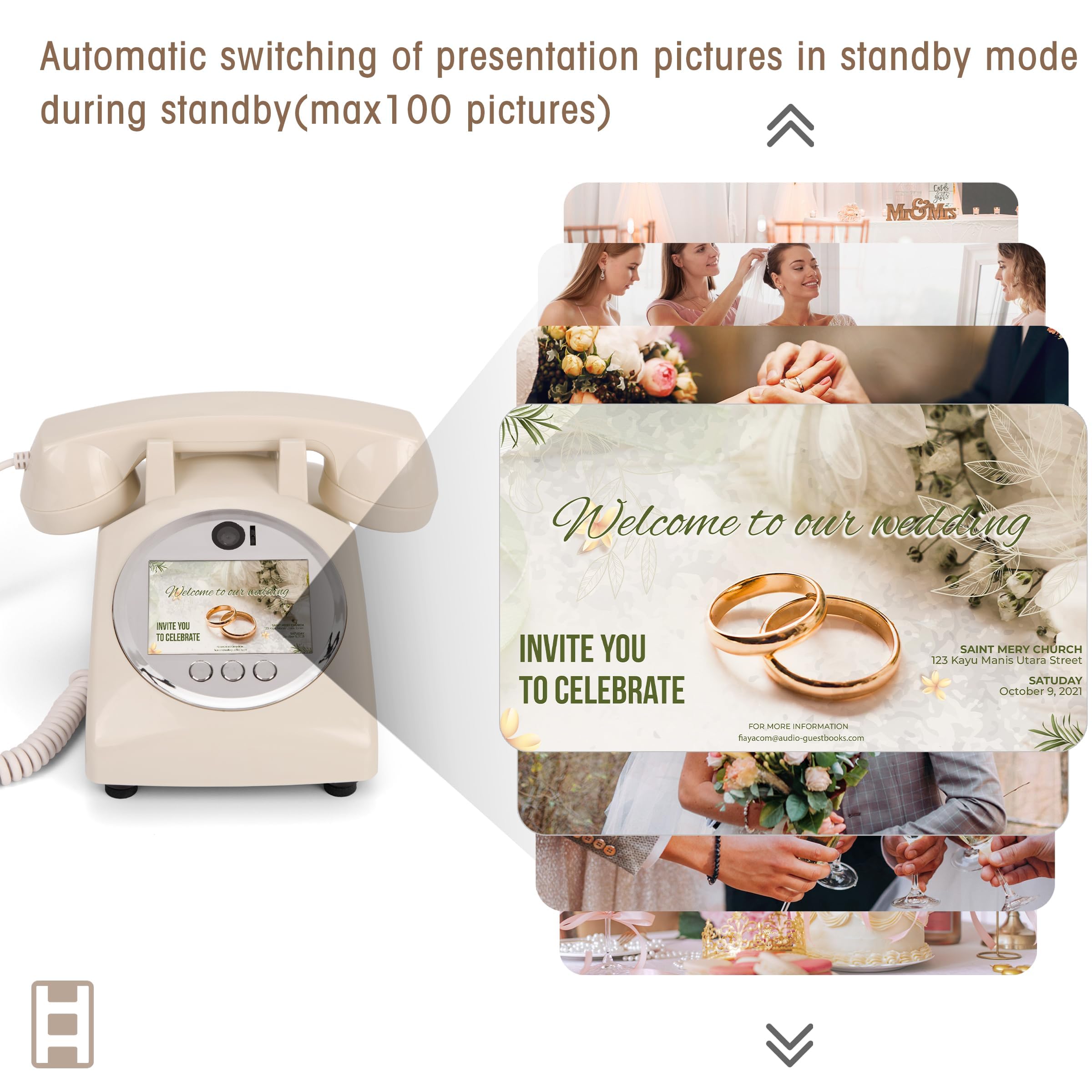 Libro de visitas de audio y video para boda, teléfono de video HD 1080p, reserva tus ocasiones especiales, ideal para bodas, despedidas de soltera, cumpleaños, graduaciones, baby shower (02)