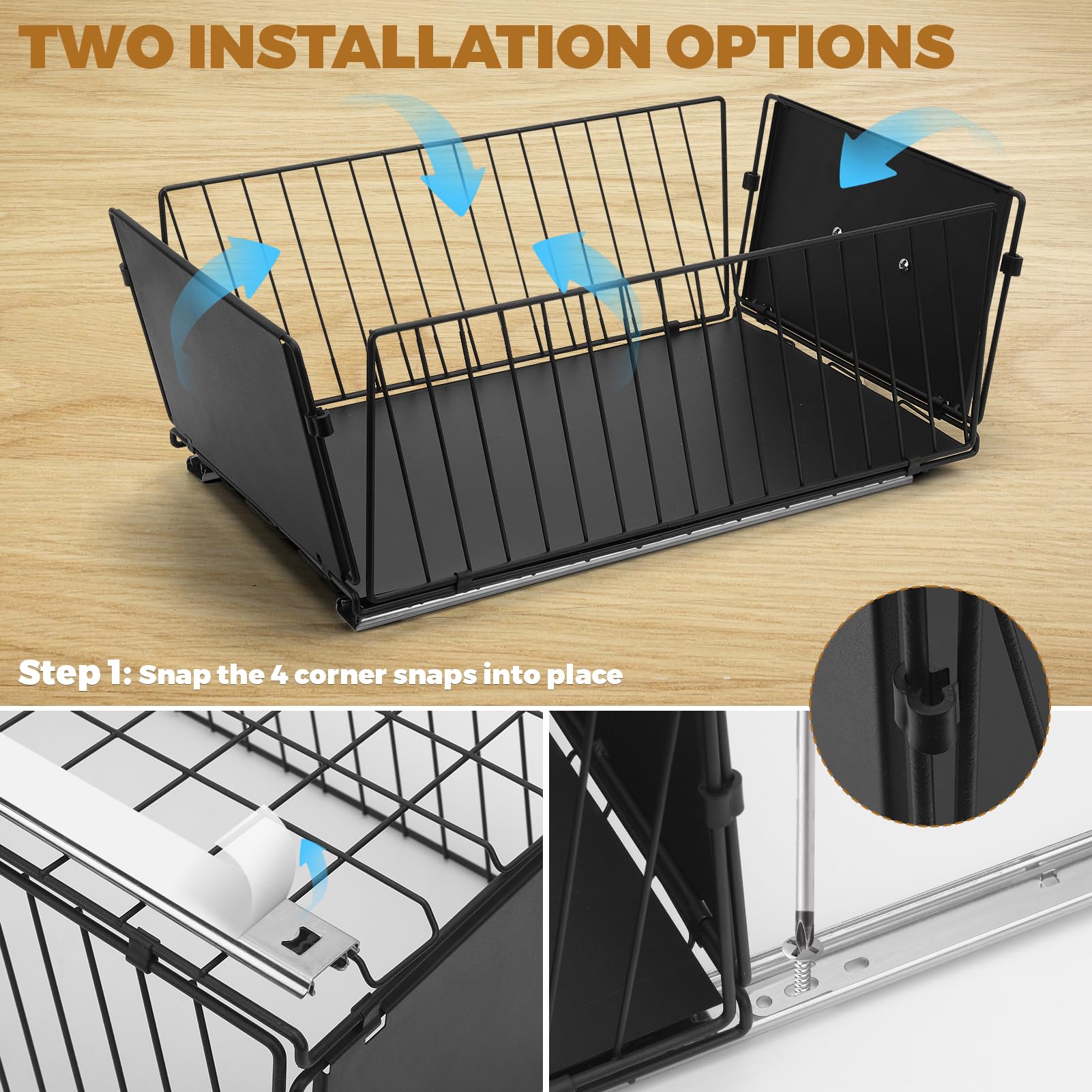 Organizer do szuflady teleskopowej, zestaw 2 sztuk, wysuwana szuflada kuchenna, bez wiercenia, 40T x 24 szer. x 17 wys. cm, stal węglowa z cichymi ślizgaczami
