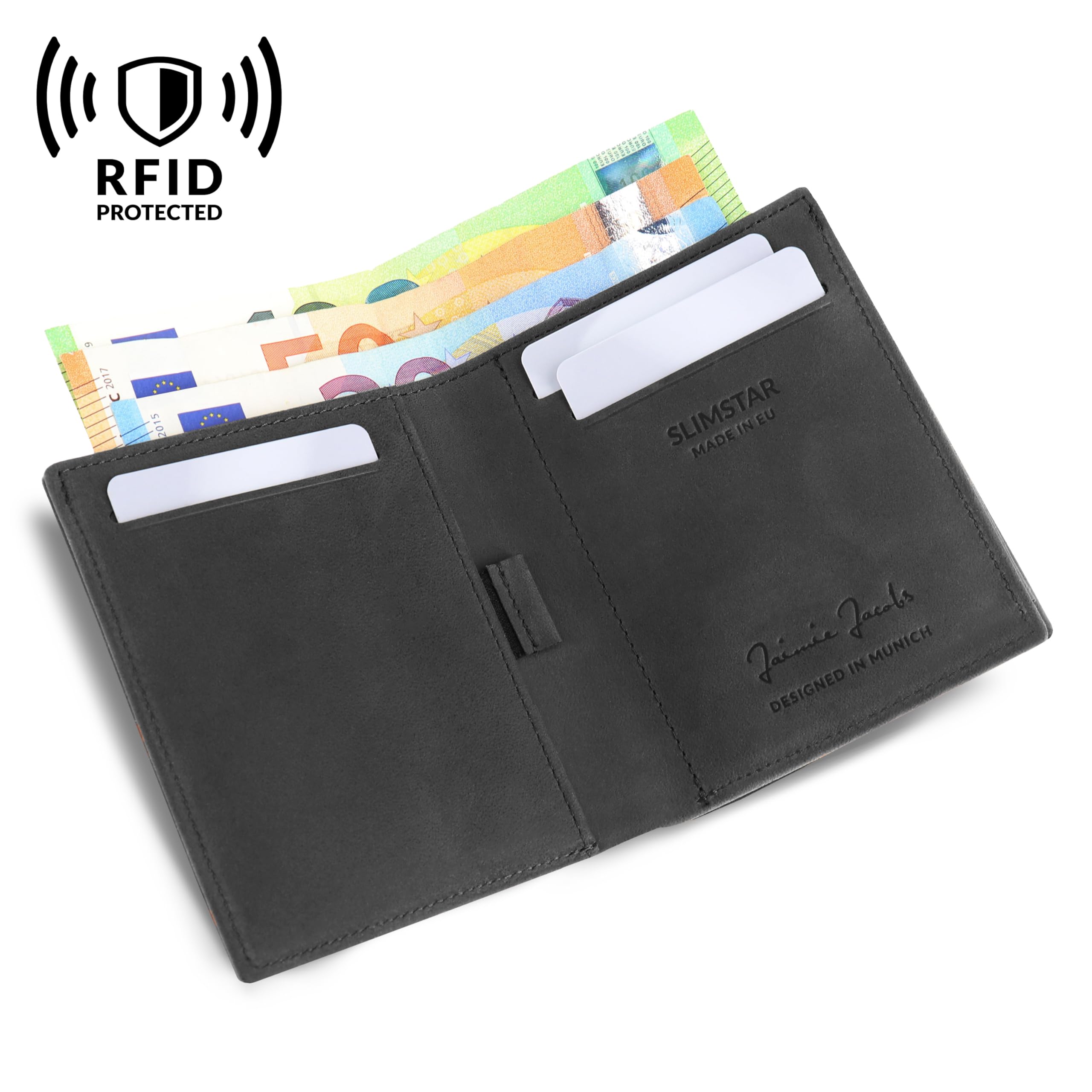 Jaimie Jacobs SLIMSTAR Portafoglio Uomo Piccolo con protezione RFID Porta Carte di Credito (Abbronzatura Nero)