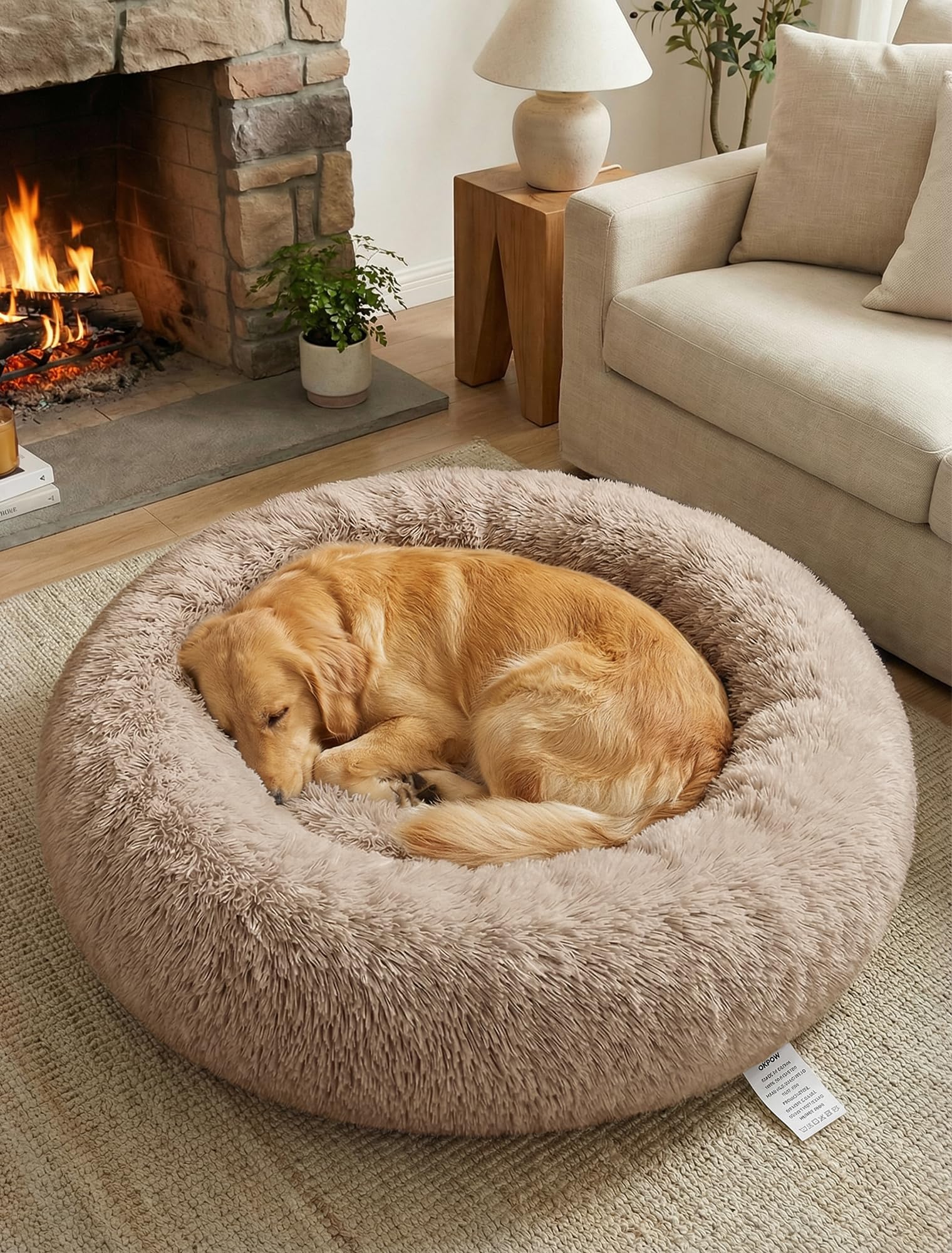 OKPOW Camas Perros Grandes Ortopedica - Colchoneta Perro Redonda Suave y Esponjosa - Cama para Gatos Anti-Ansiedad Cómoda - Manta de Felpa Lavable