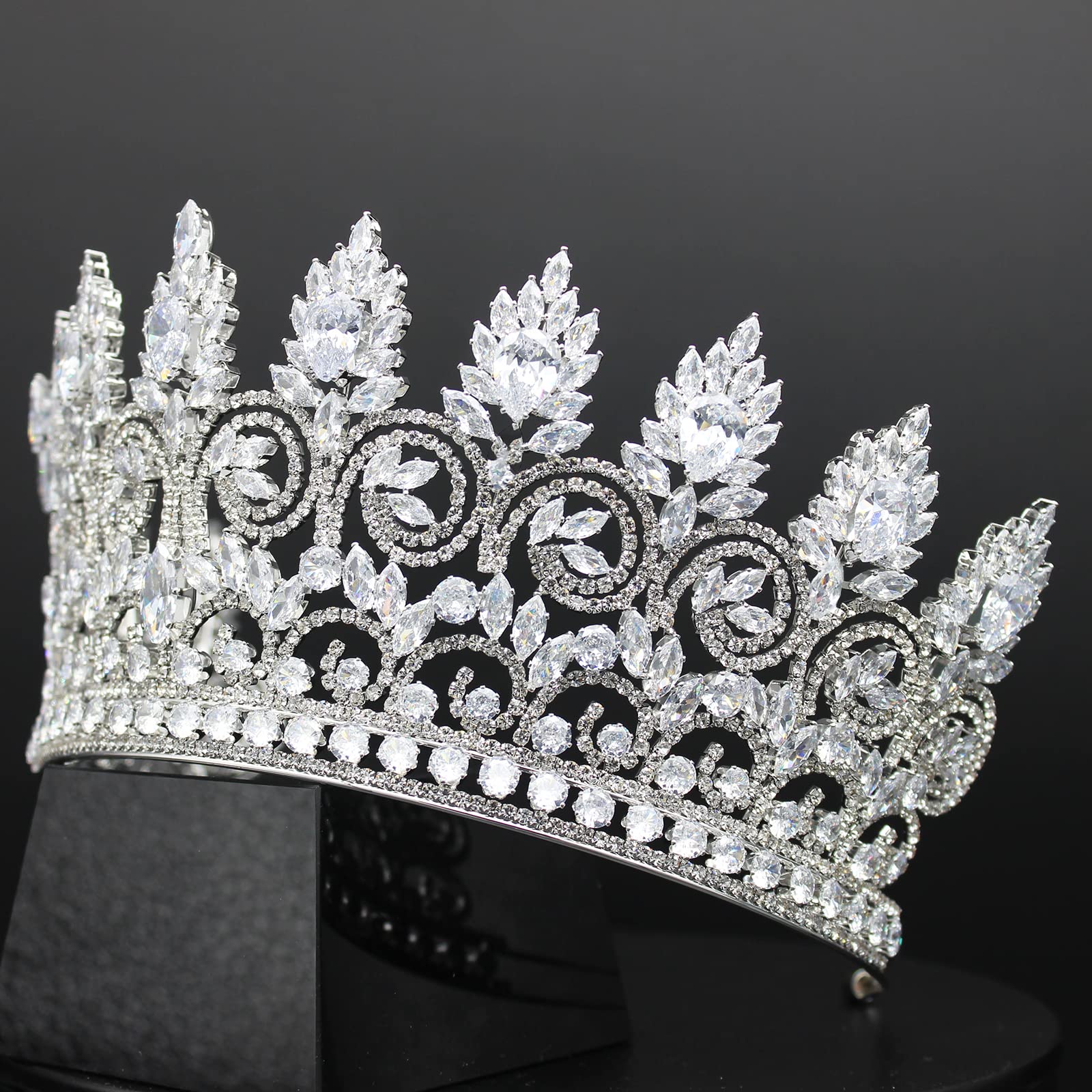 QXMYOO Tiaras de boda grandes de circonita cúbica de lujo para novia, coronas de reina, princesa, cumpleaños, quinceañera, graduación, regreso a casa, accesorios para el cabello nupcial HB086