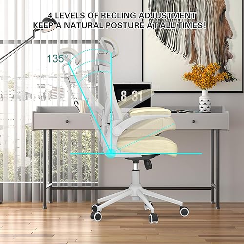 Miniatura 7 de Silla de oficina ergonómica con reposacabezas ajustable y soporte lumbar, silla de escritorio con respaldo alto con brazos abatibles, silla