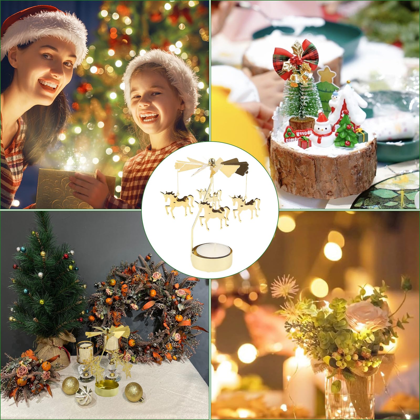 Qiblaou Teelicht Karussell Gold - Drehender Kerzenhalter Für Weihnachtsdeko