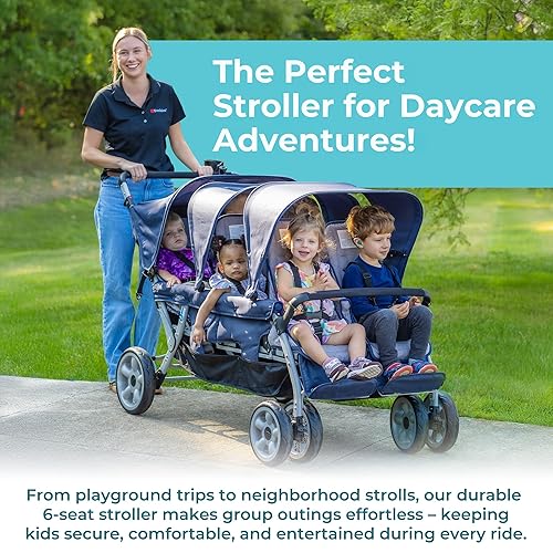 Miniatura 8 de Gaggle Jamboree - Cochecito plegable en tándem multiinfantil con toldo de protección UV arnés de seguridad de 5 puntos azul