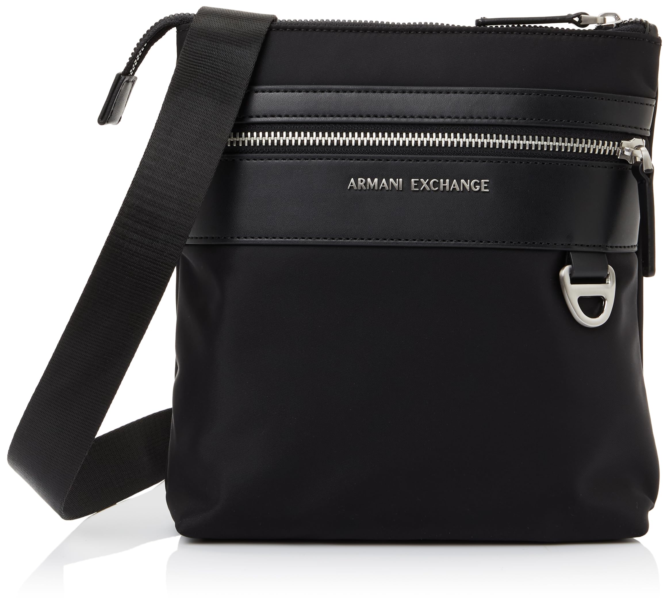 Armani Exchange Men's Las Vegas, Metal Logo, Zipped Pocket Messenger Bag, Black/Black