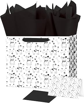 Ranfashiong White 13 Large Happy Birthday Dog Paw Print Theme Gift Bag with Tissue Paper and Greeting Card for Girl, Boy, Kids Party Wrapping Cute Puppy