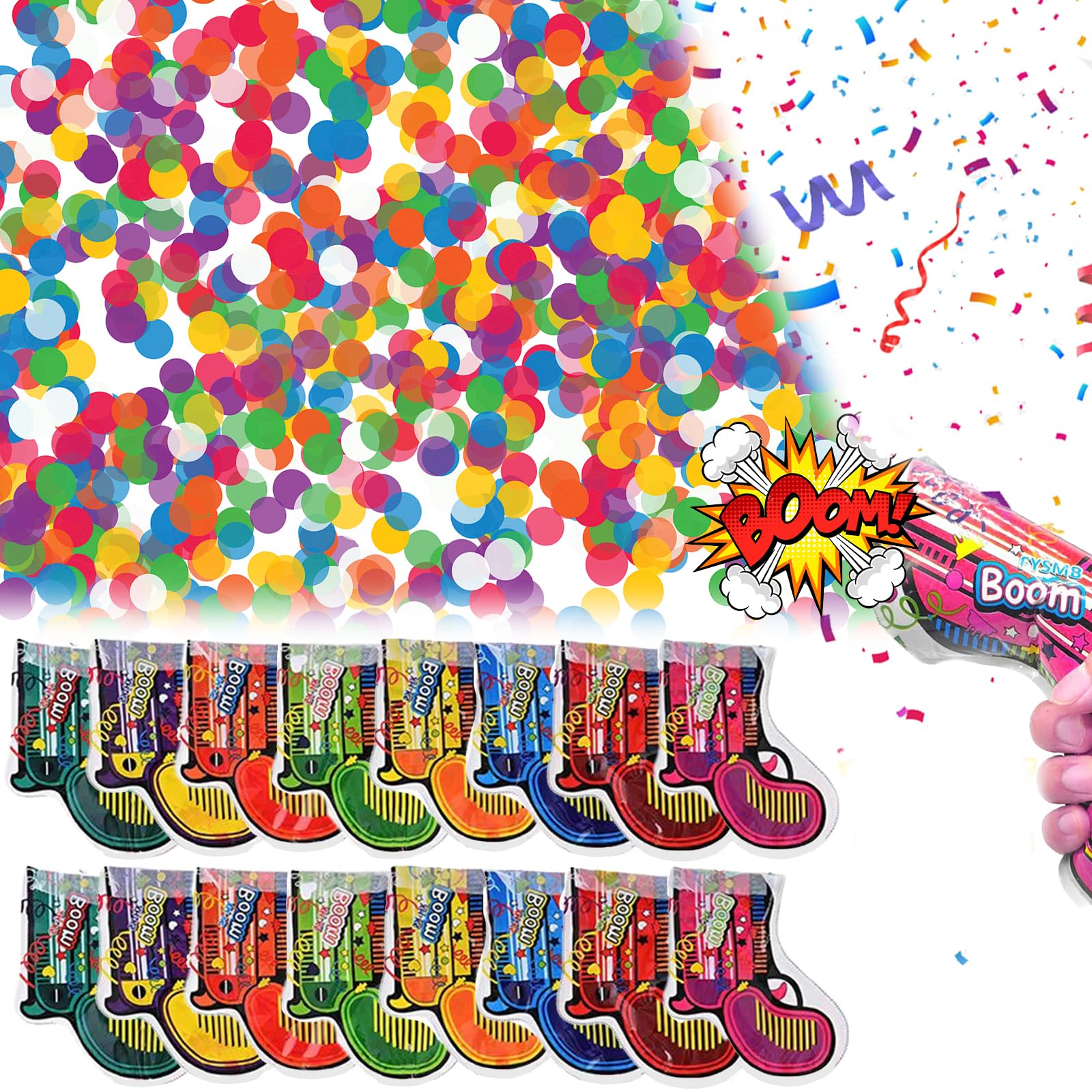 MHDUYEG Autoinflable Cañones De Confeti 16 Piezas Fuegos Artificiales de Pistola Inflable Party Popper Pistola Confeticonfeti fiesta Biodegradable Adecuado Para Cumpleaños, Fiesta de Boda