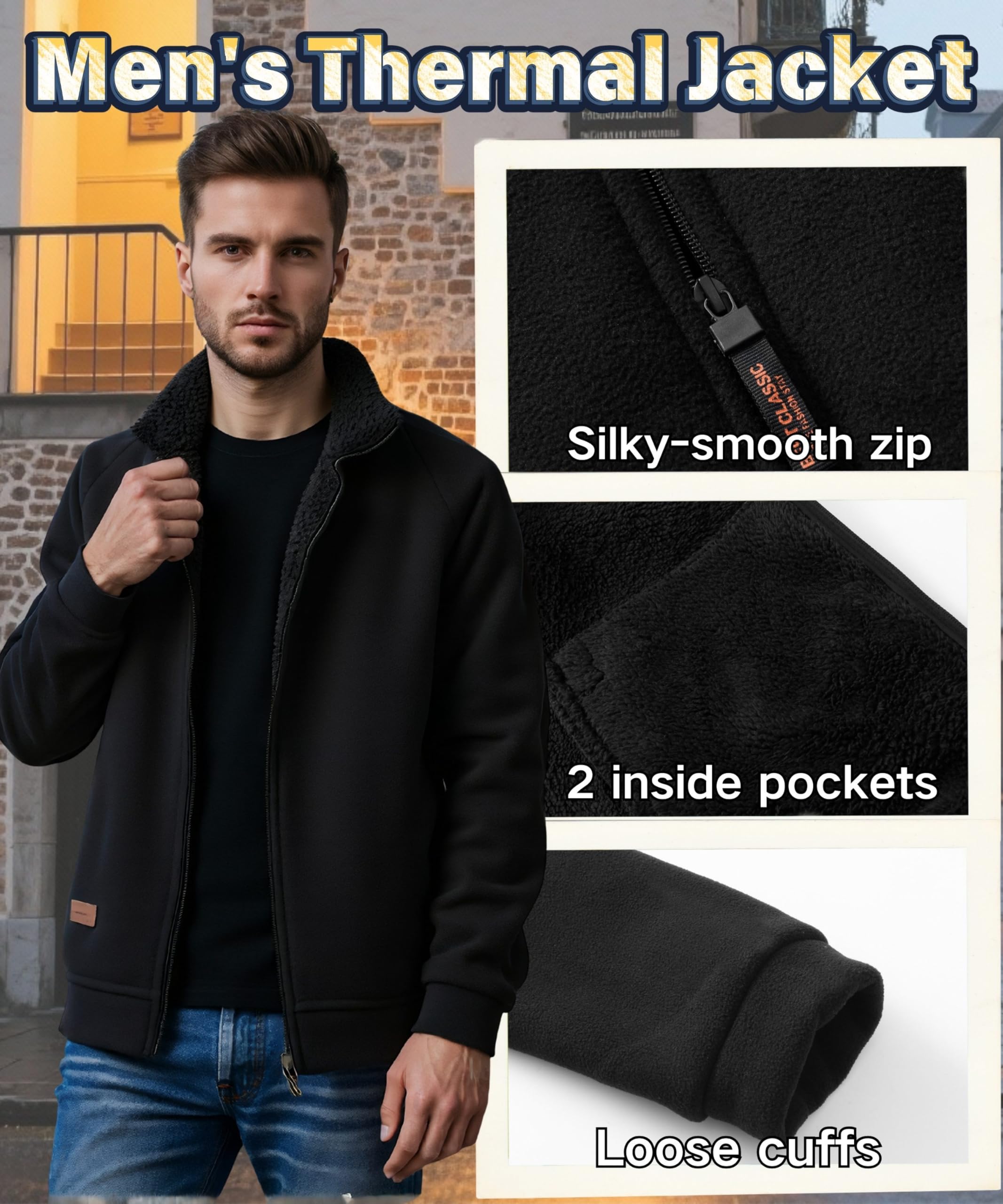 Veste Hiver Polaire Homme Col montant Chaude Veste Légère Coupe-vent Manteau avec poches zippées Manteau de Randonnée pour course loisirs