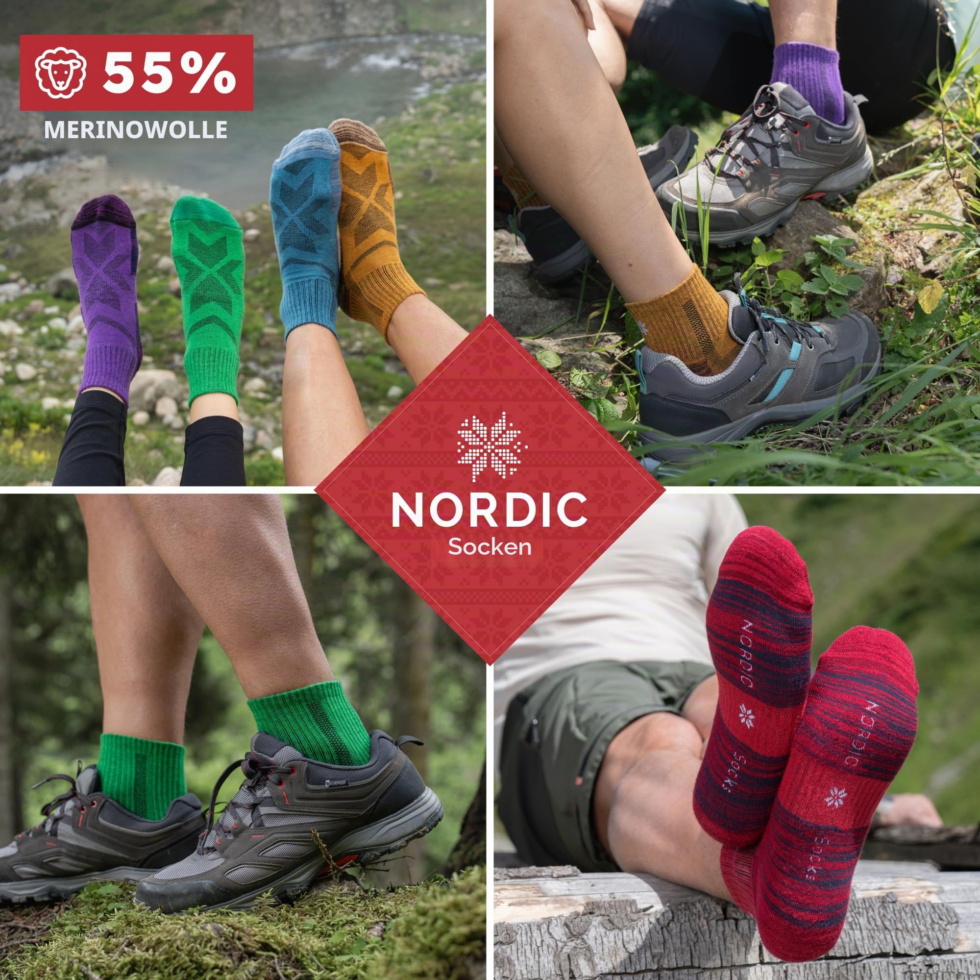 NORDIC Socks Hiking Knöchelsocken Merinowolle 5er-Pack | Wandersocken, Anti-Blasen, Feuchtigkeitsableitend, Geruchshemmend