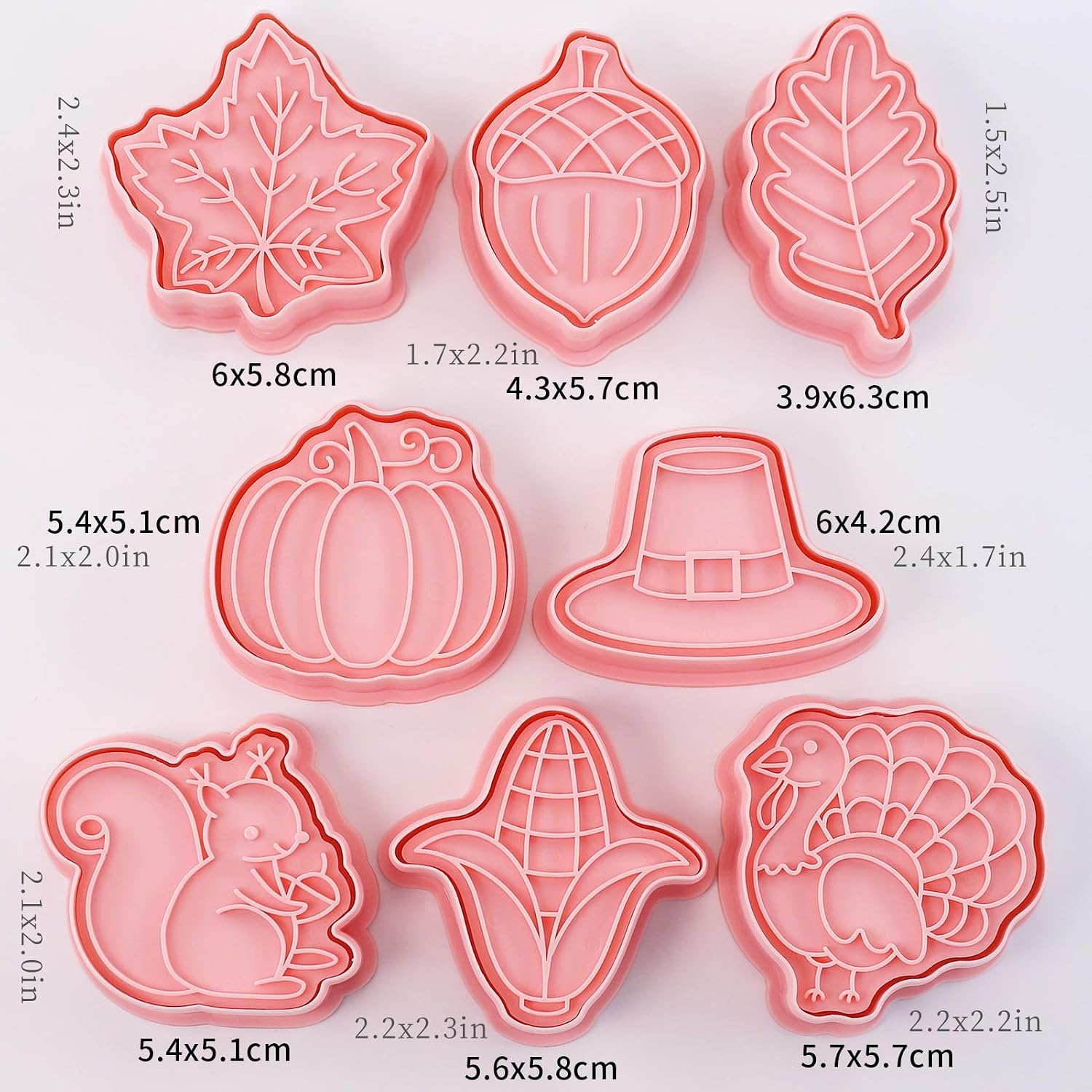 8Pcs Thanksgiving Cookie Cutters Turkey Pumpkin Leaf Acorn Fall Baking Set