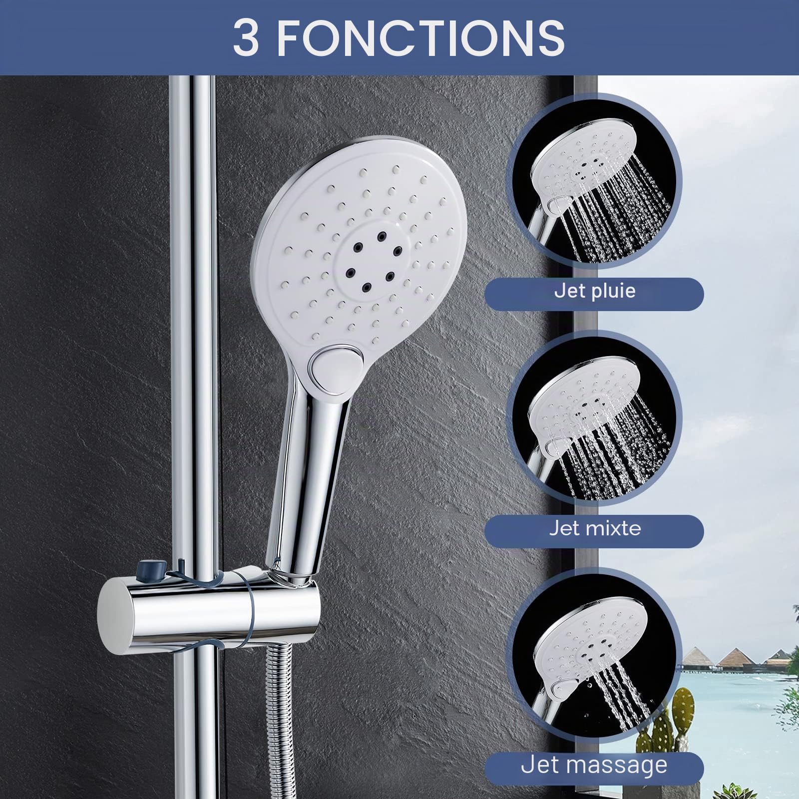 kisimixer Colonne de Douche avec Mitigeur Douche Monocommande, Ensemble de Douche Réglable en Hauteur, Mitigeur Mécanique Système de Douche avec Tête de Douche Ronde 20CM et Douchette 3 Jets, Chromé