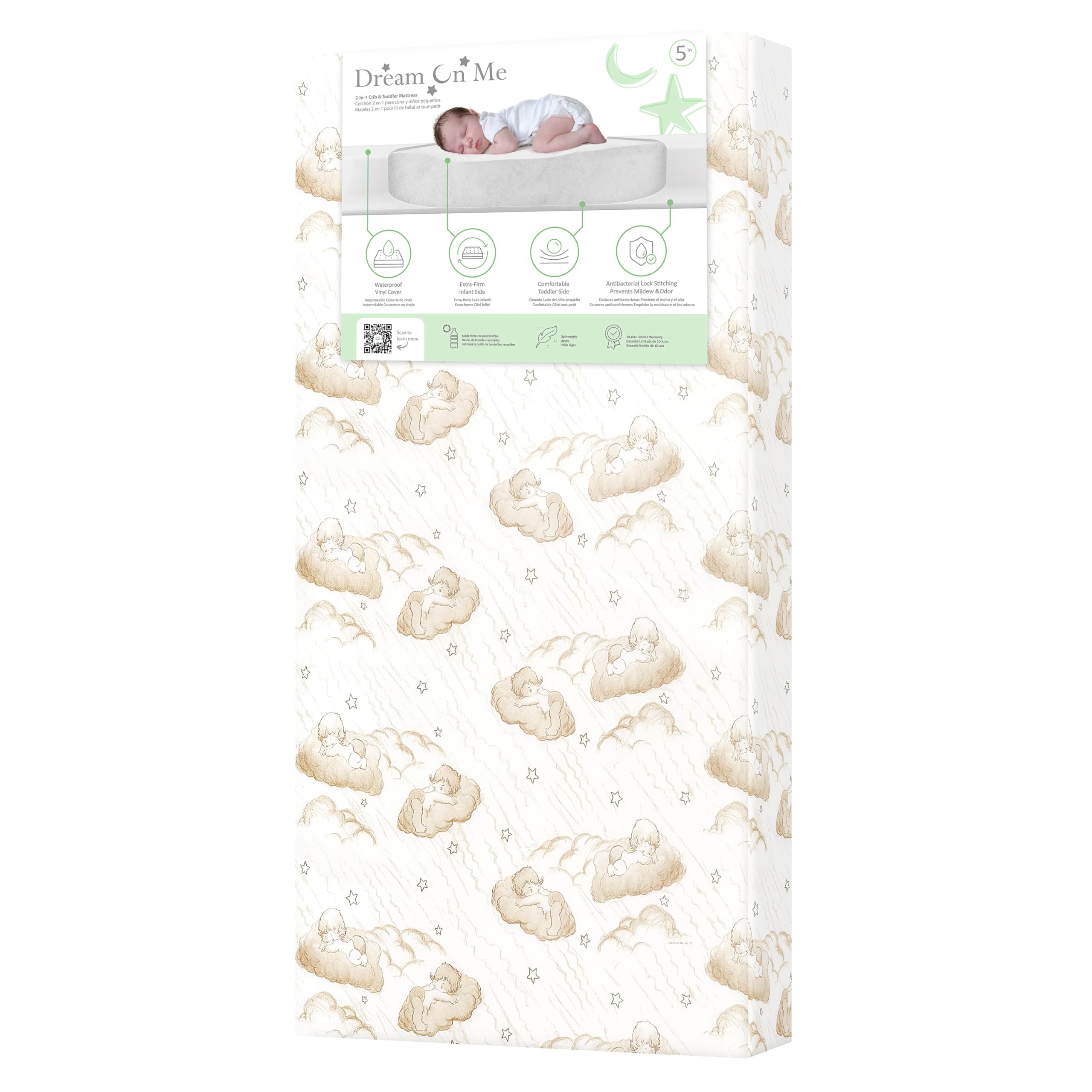 Dream On Me Little Lullaby 5” 2-in-1 Crib & Toddler Mattress, Dual-Sided Infant & Toddler Support, Waterproof & Stain Resistant, GREENGUARD Gold &