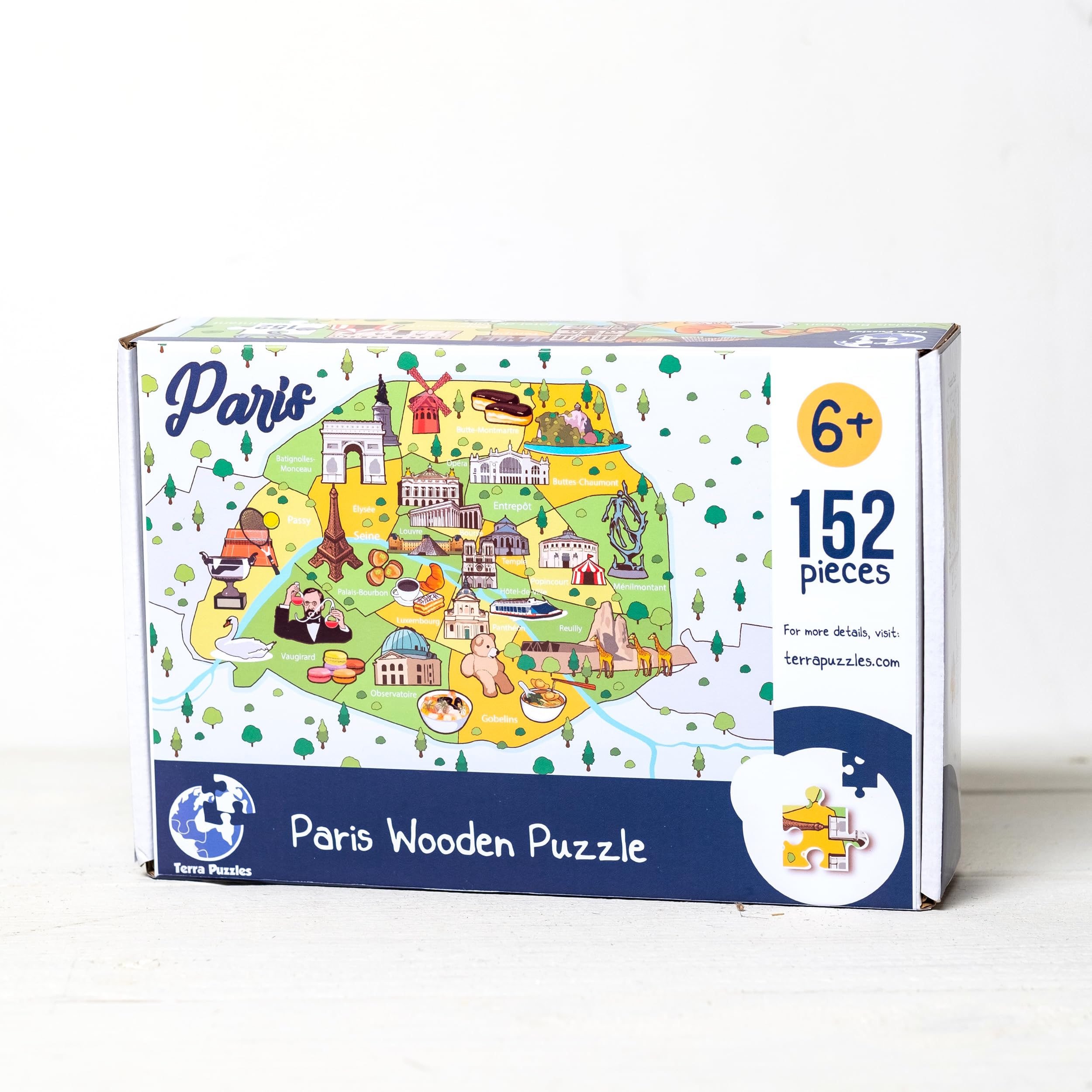 Terra Puzzles Paris Illustrated Map Wooden Jigsaw Puzzle - 152 Pieces | Educational Fun for Children & Adults Featuring Famous Landmarks Wood Puzzle