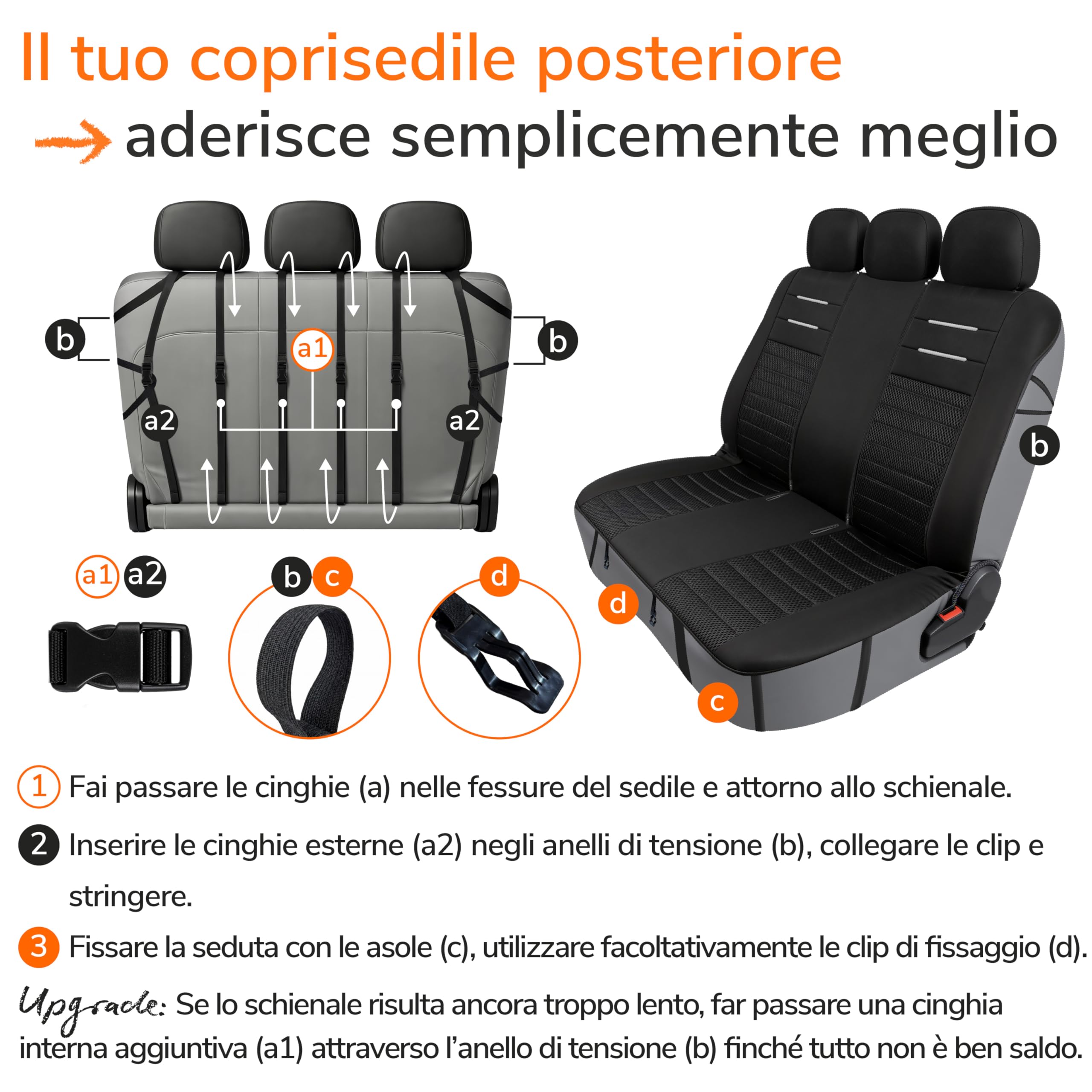 Upgrade4cars Coprisedili Auto Set Universale Versione 2026 | Coperture Anteriore e Posteriore | Accessori Interno Auto Decorazione