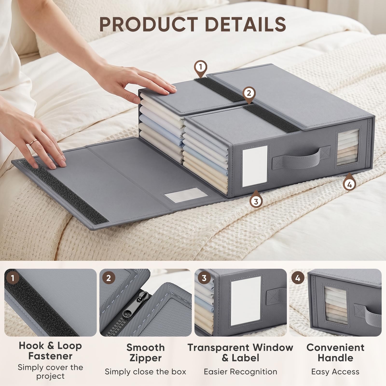 6 Piezas Caja Organizador Sabanas, Tela Oxford Organizador de Sábanas, Caja de Almacenamiento Plegable con Ventana Transparente, Organizador Canape para Frazada, Sabanas y Ropa
