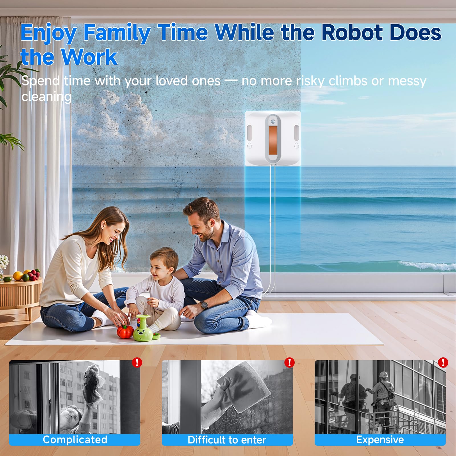 Lubluelu Auto Window Cleaning Robo,Suction Power, Anti-Falling and Edge Detection Sensors, for High-Rise Windows, Tiles and Glass