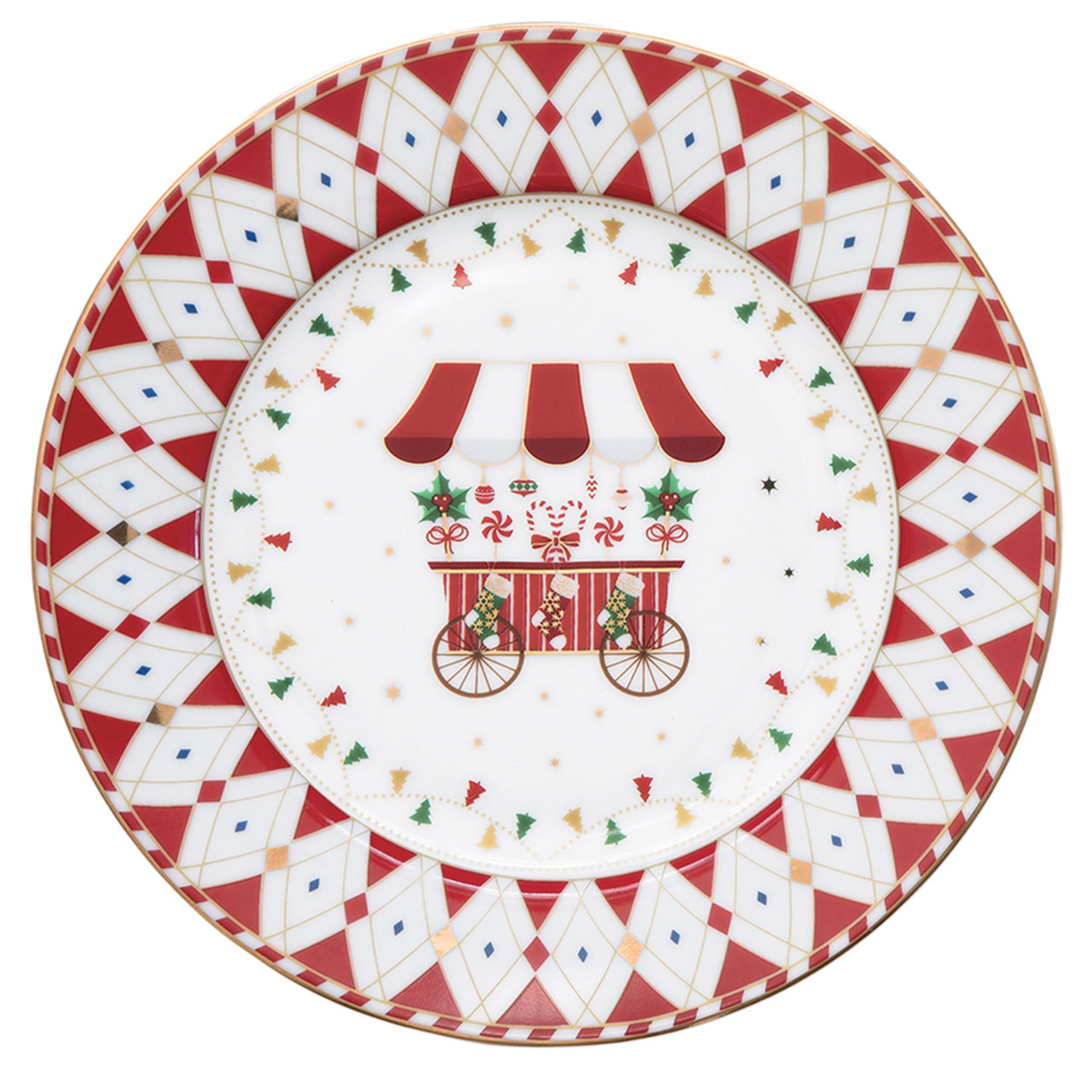 MamboCat 4er Set Christmas Wonderland Kuchenteller mit Geschenkkarton I Ø 19,2cm I Porzellan-Frühstücksteller mit verschiedenen Weihnachts-Dekoren für 4 Personen I Service für Salat, Dessert & Co