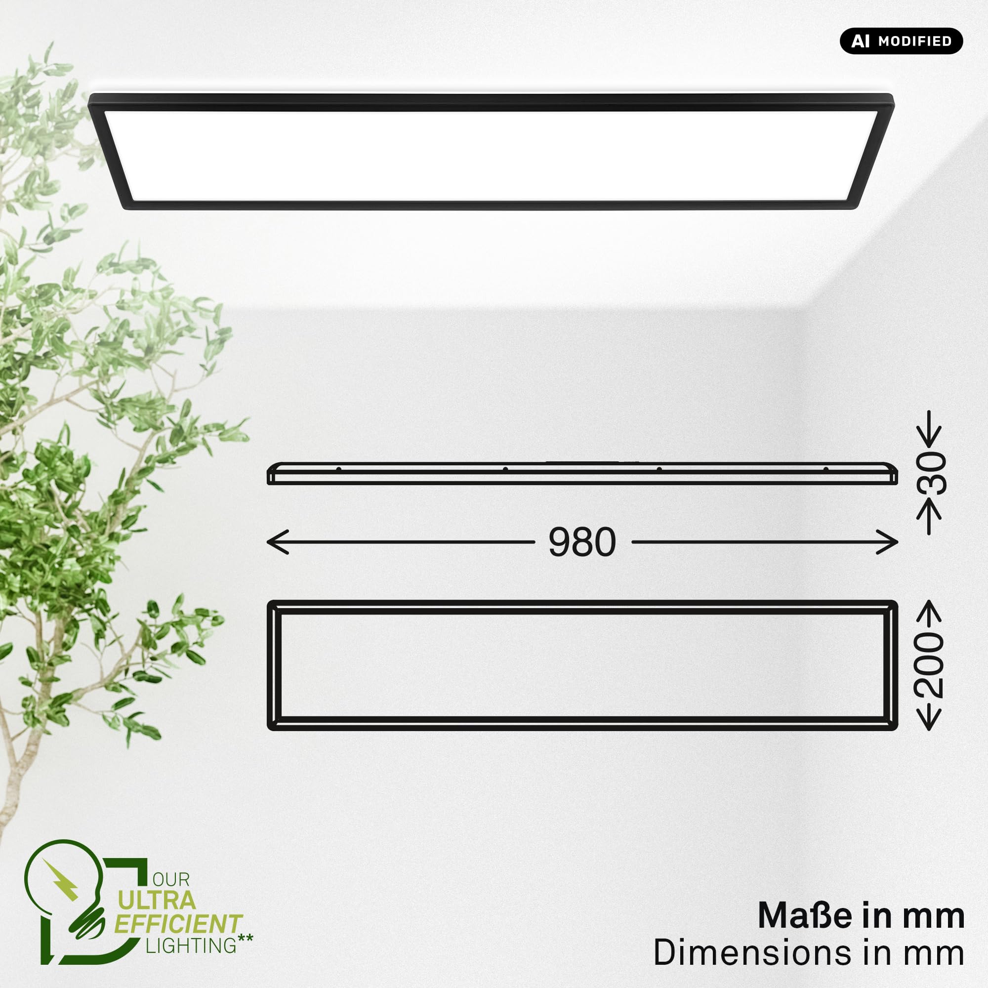 BRILONER - Panel LED ze źródłem światła EEK A 22,5 W 4800 lm czarny 98 cm | Płaskie światło pośrednie lampa sufitowa LED lampa sufitowa lampa do salonu lampa kuchenna lampa sufitowa sypialnia