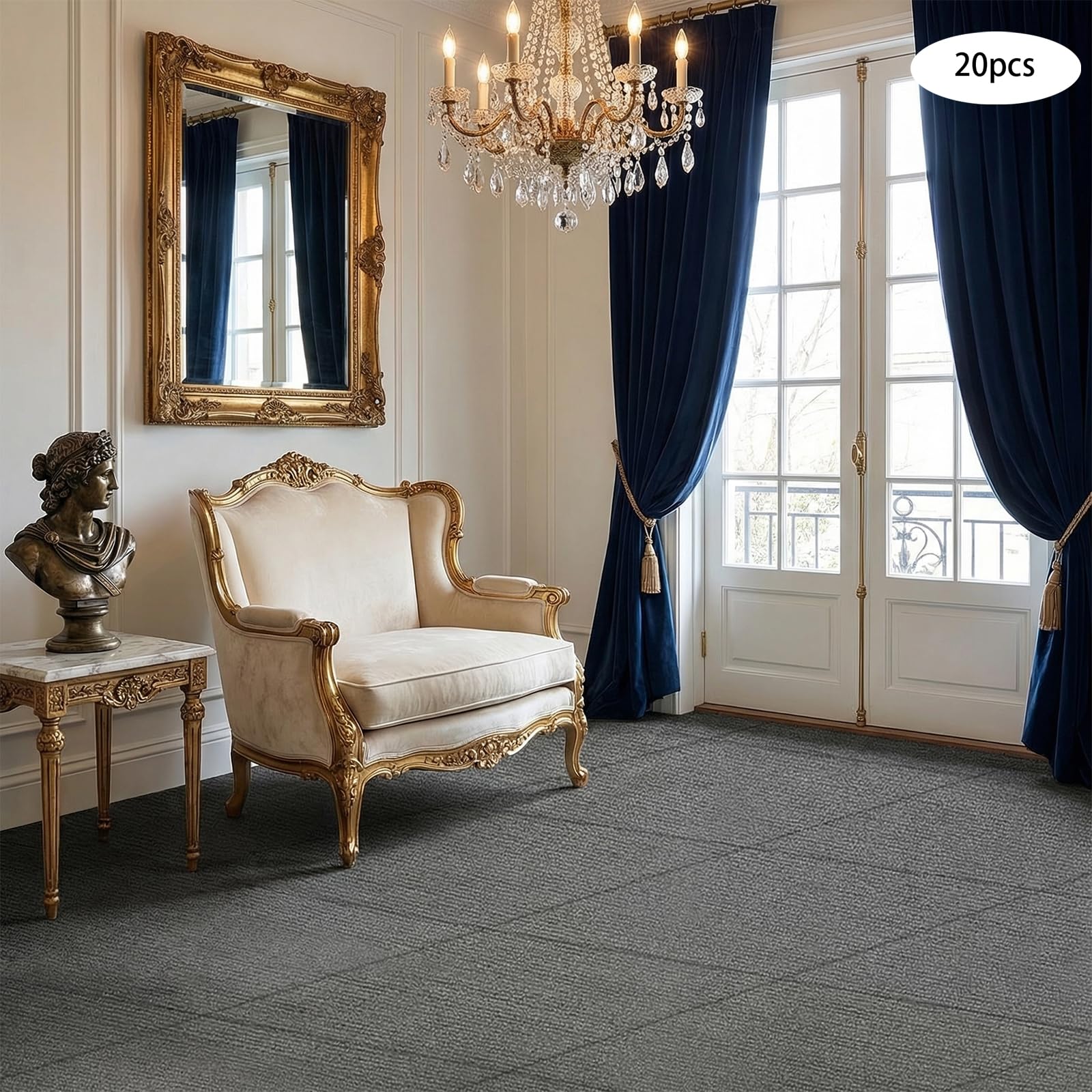 Lot de 20 dalles autocollantes pour moquette - 50 x 50 cm