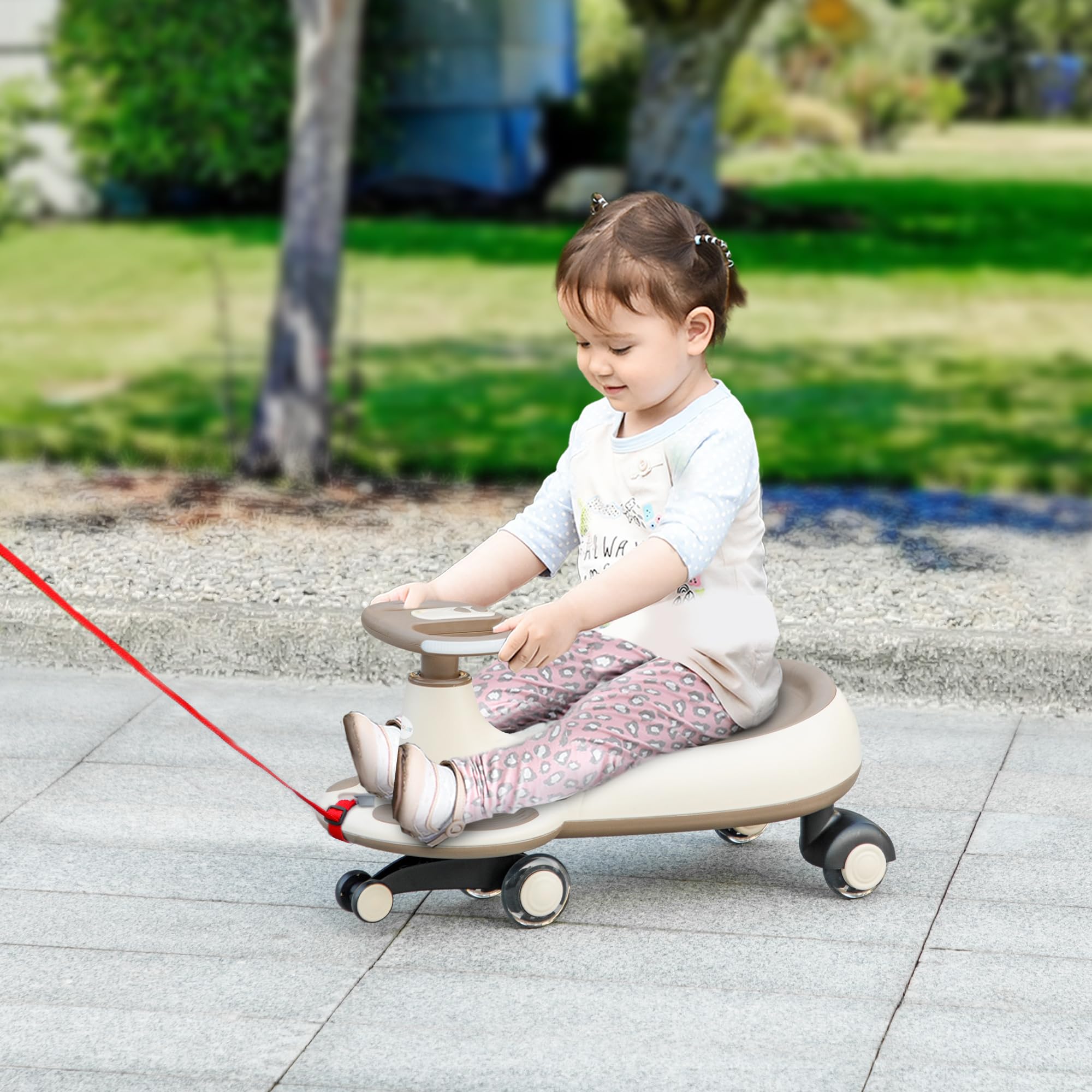 AIYAPLAY Correpasillos para Niños de +2 Años Correpasillos Wiggle con Cuerda de Tracción para Padres Música Luz y Espacio de Almacenamiento 69x31x69 cm Caqui