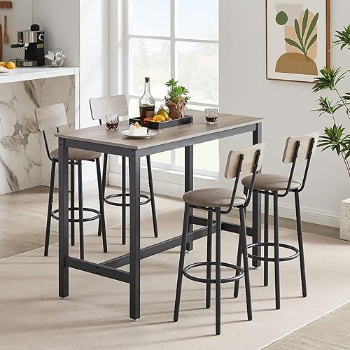 IINE'a Juego de mesa de comedor de 5 piezas, mesa de bar y sillas, mesa de bar de cocina con taburetes para 4, mesa rectangular de pub bistró y