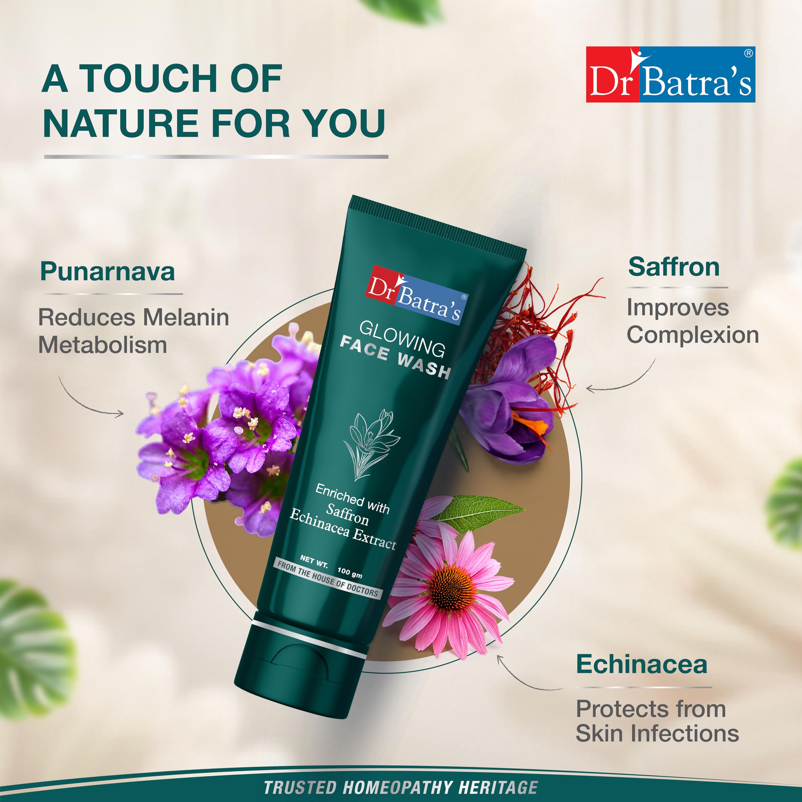 Dr. Batra's Glowing Face Wash, Enriched with Echinacea Extract, Saffron, for natural glow and skin rejuvenation, Reduces UV damage, Face Wash for healthy skin (100g) 4