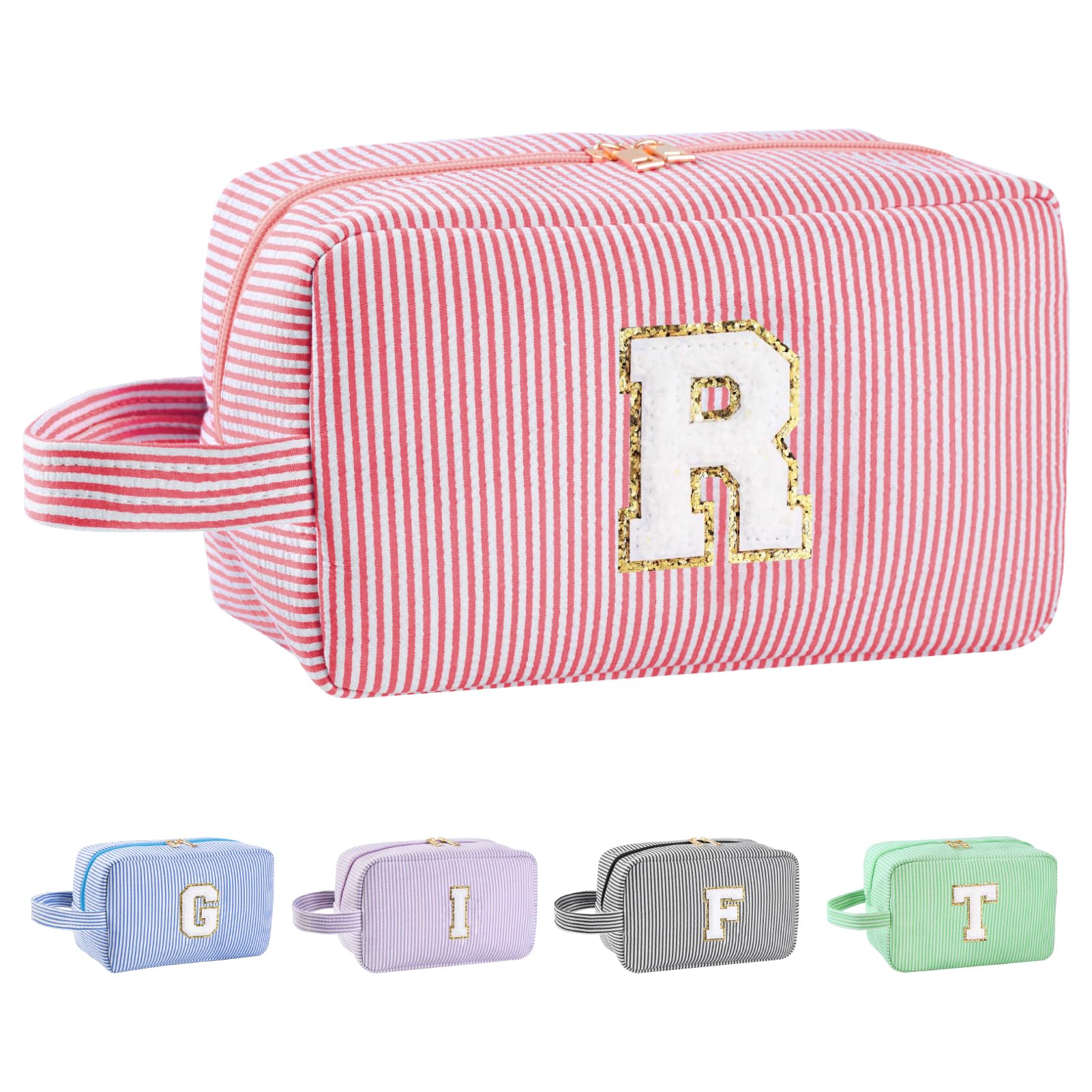 Huifen Personalized Initial Makeup Bag A-Z, Preppy Make up Bag Cosmetic Bag Toiletry Bag for Women, Easter Basket Gifts Birthday Gifts for Kids Teen