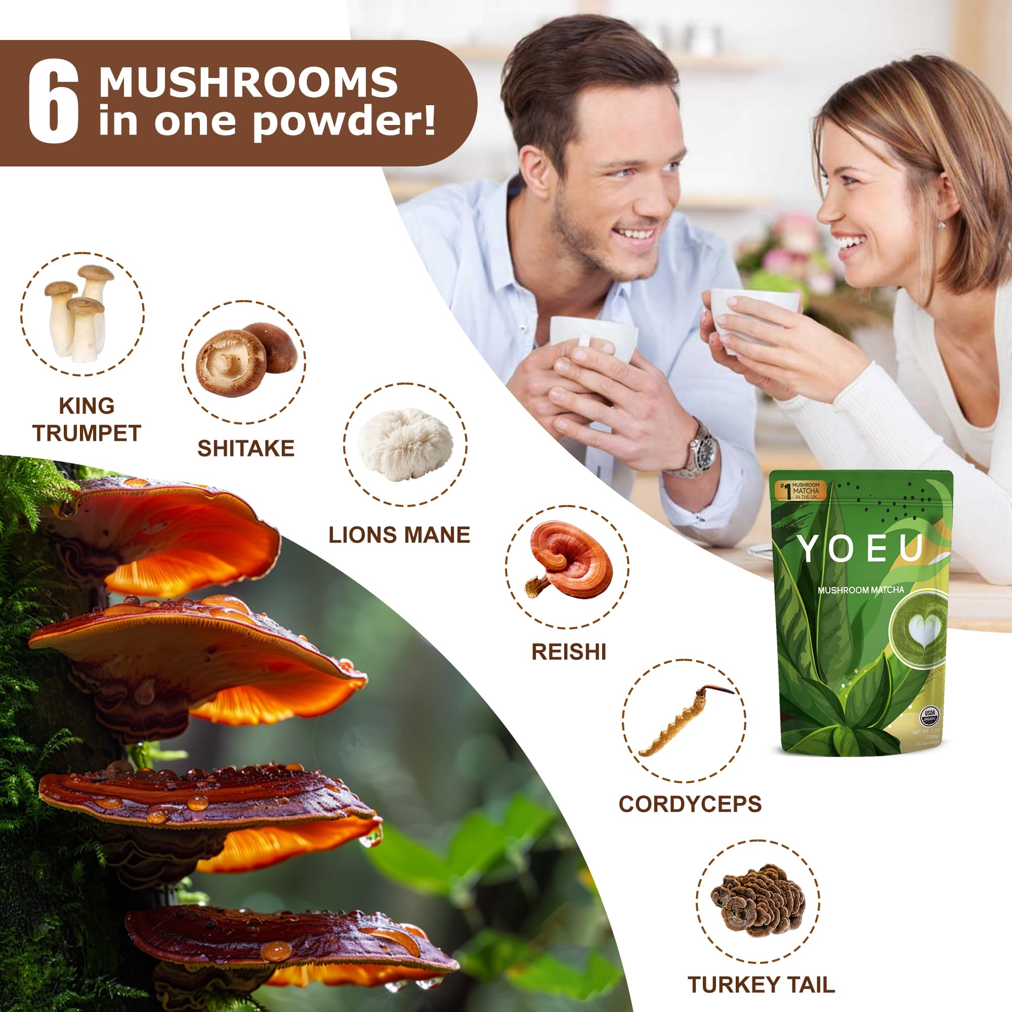 180g Organic Matcha Mushroom Powder Japanese Matcha 12 Natural Ingredients Instant Coffee Latte Powder Coffee Alternative — view 3