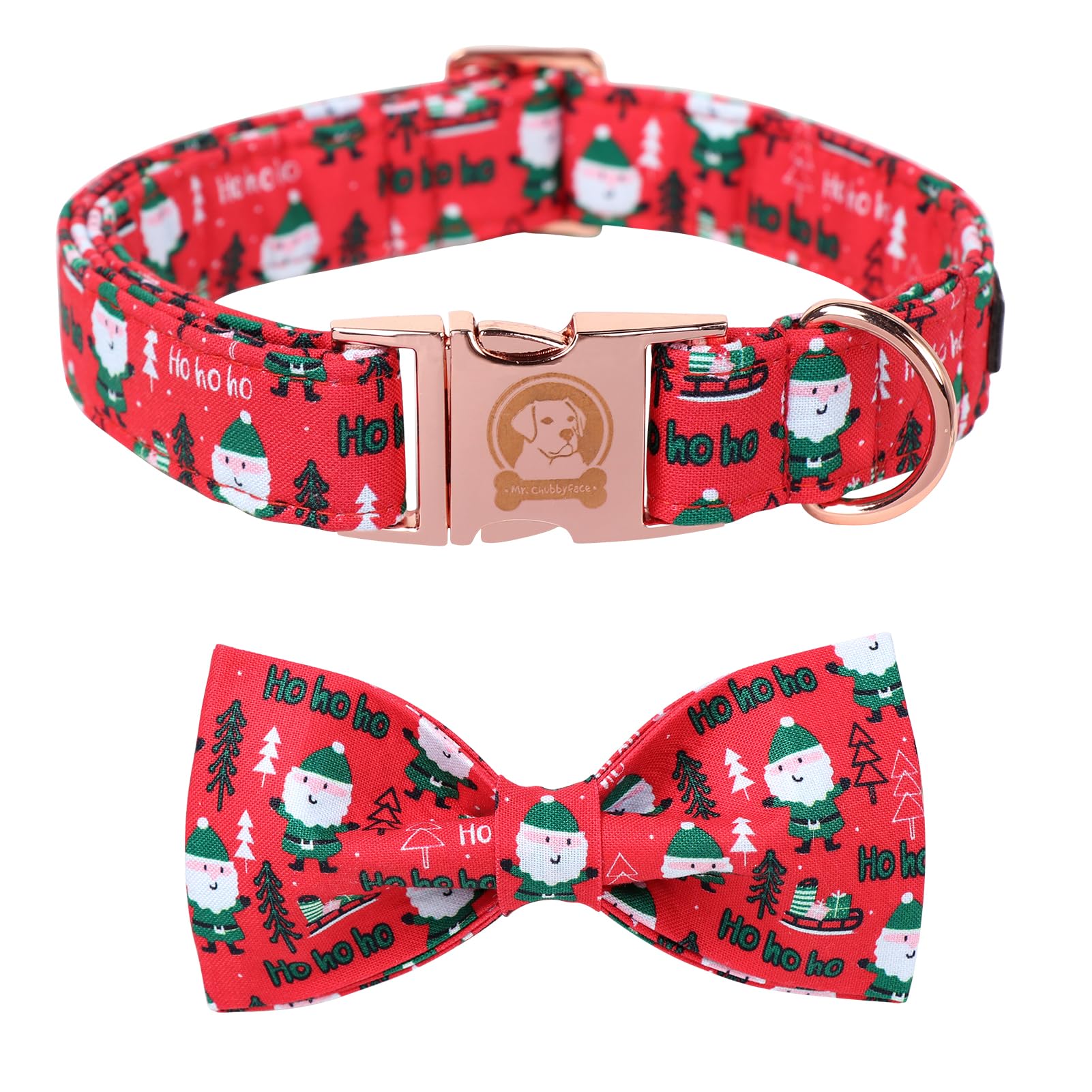 MR. CHUBBYFACE Santa Claus Dog Collar with Bowtie, Cotton Boy Girl Dog Collars with Metal Buckle Cute Christmas Collars for Puppy Small Medium Large