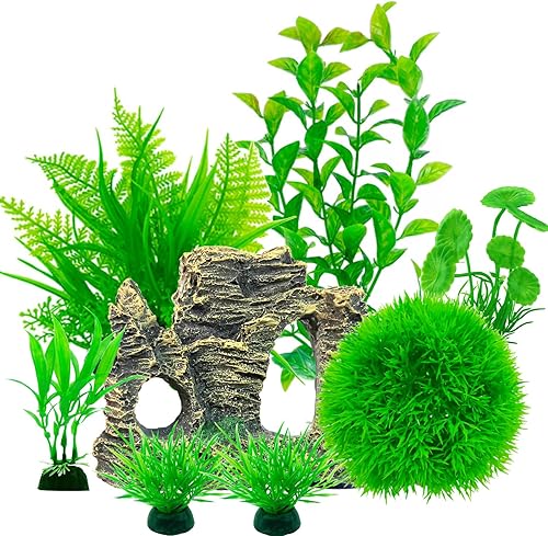 Decoraciones de acuario, roca de cueva y plantas de plástico para peceras artificiales, Goldfish Betta Fish Tank Accesorios Decoraciones disponible en Yaxa El Salvador