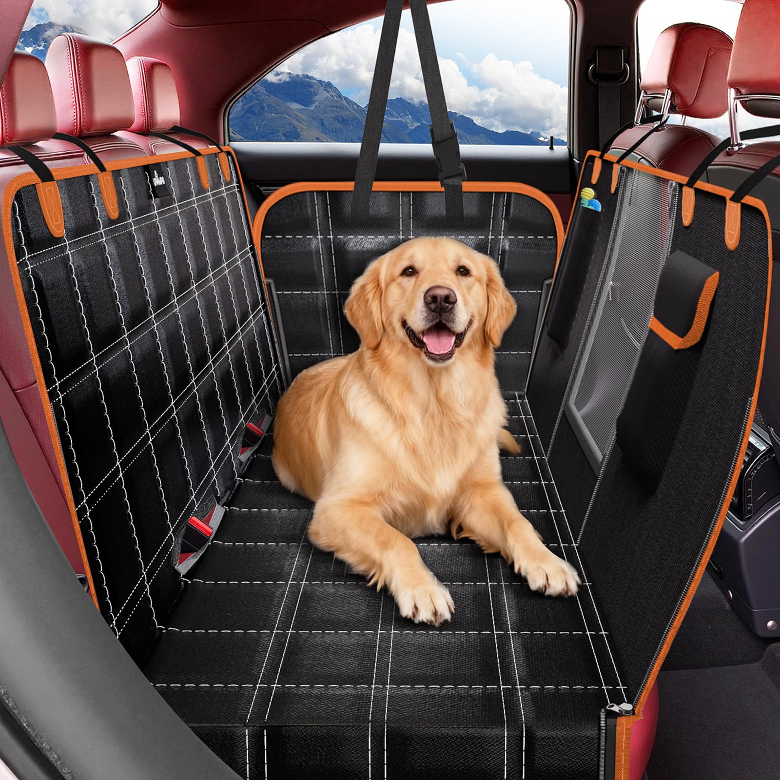 UPAWPIA Dog Car Seat Cover 100% Waterproof Scratchproof Dog Hammock 600D for Car Back Seat Nonslip with Mesh Window Car Seat Protector for Dogs Pets Universal Fits for Most Cars Trucks