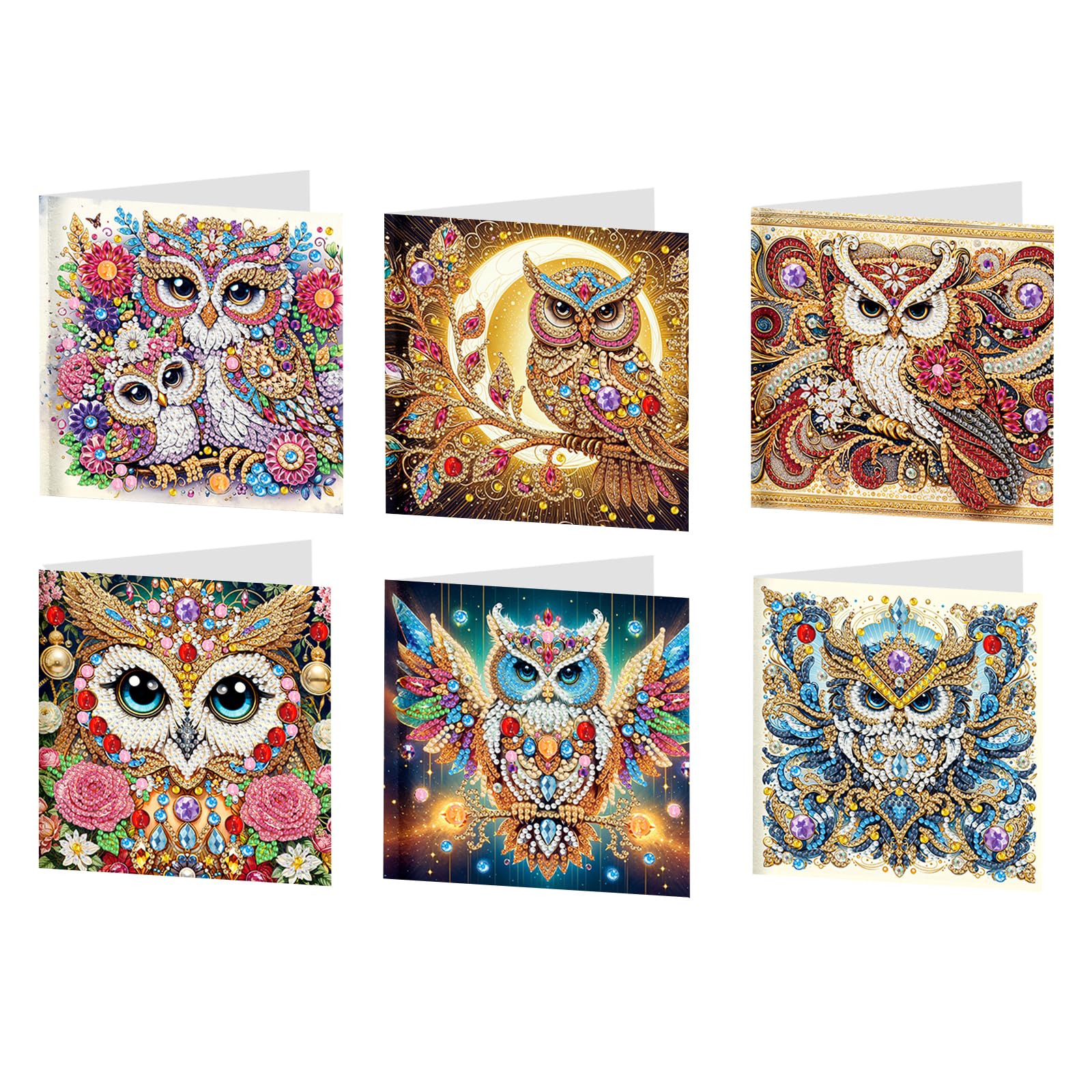 POETRYDRAW 6pcs Owl DIY Diamond Art Painting Greeting Card Kits with Envelopes Diamond Art Greeting Cards Diamond Art Cards Kits for Adults DIY Crafts Family Friend Gifts (Owl)