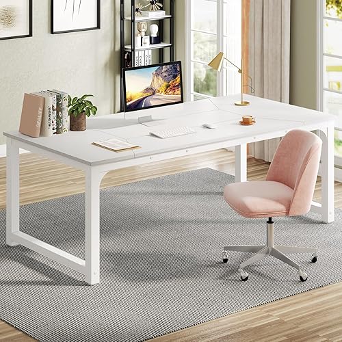 Miniatura 2 de LITTLE TREE Escritorio ejecutivo grande para computadora de oficina de 78.7 pulgadas, color blanco