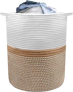 Grand panier à linge en corde de coton tissé pour bébé - Panier à jouets avec poignée de rangement - Panier à linge pour chambre d'enfant - 40 x 36 x 35 cm