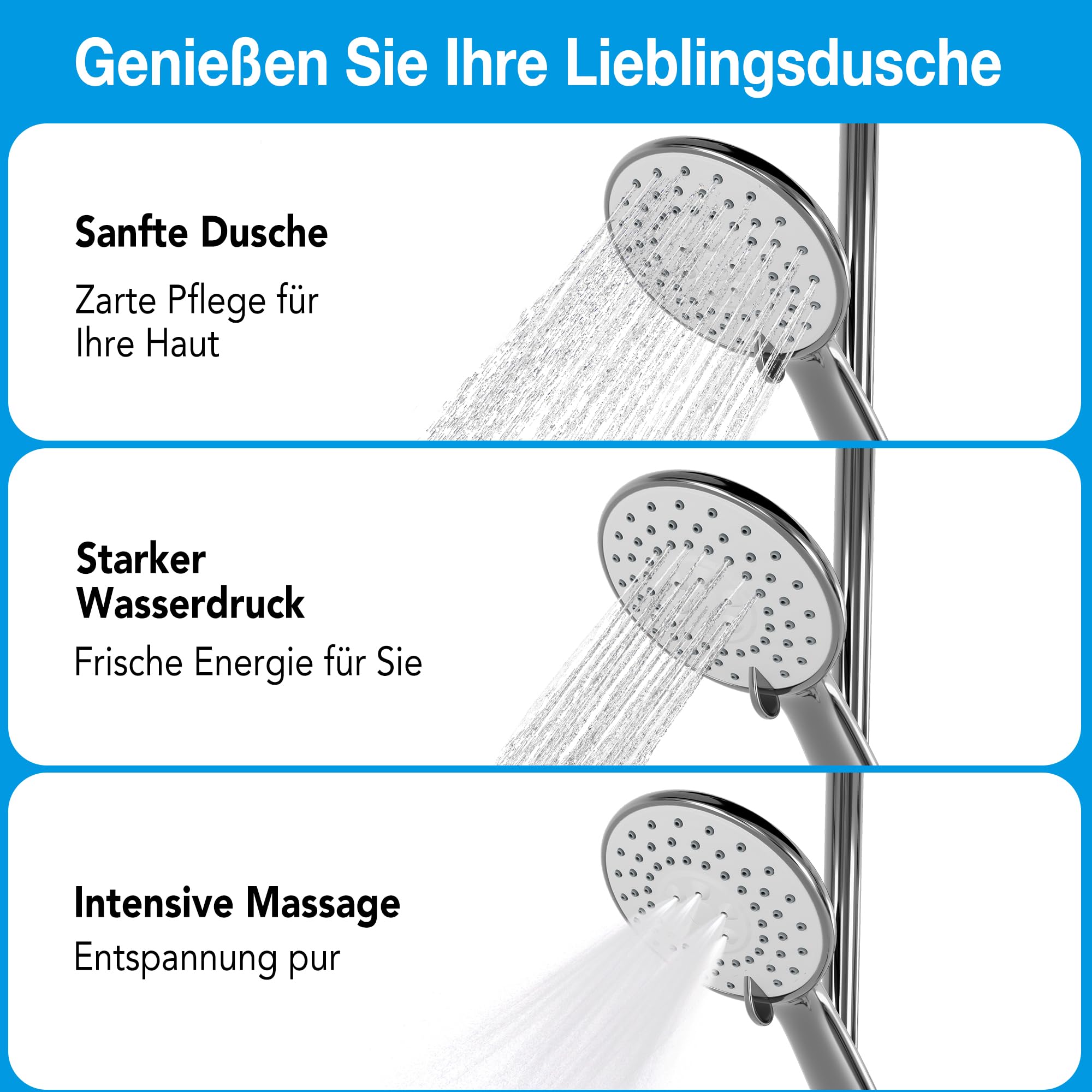 Columna Ducha Termostática Cromo, Sistema Completo con Grifo Termostático, Ducha Techo Redonda 25 cm, Alcachofa 3 Modos, Barra Deslizante Regulable, Bloqueo Seguridad 38°C, Cabezal Giratorio 360°