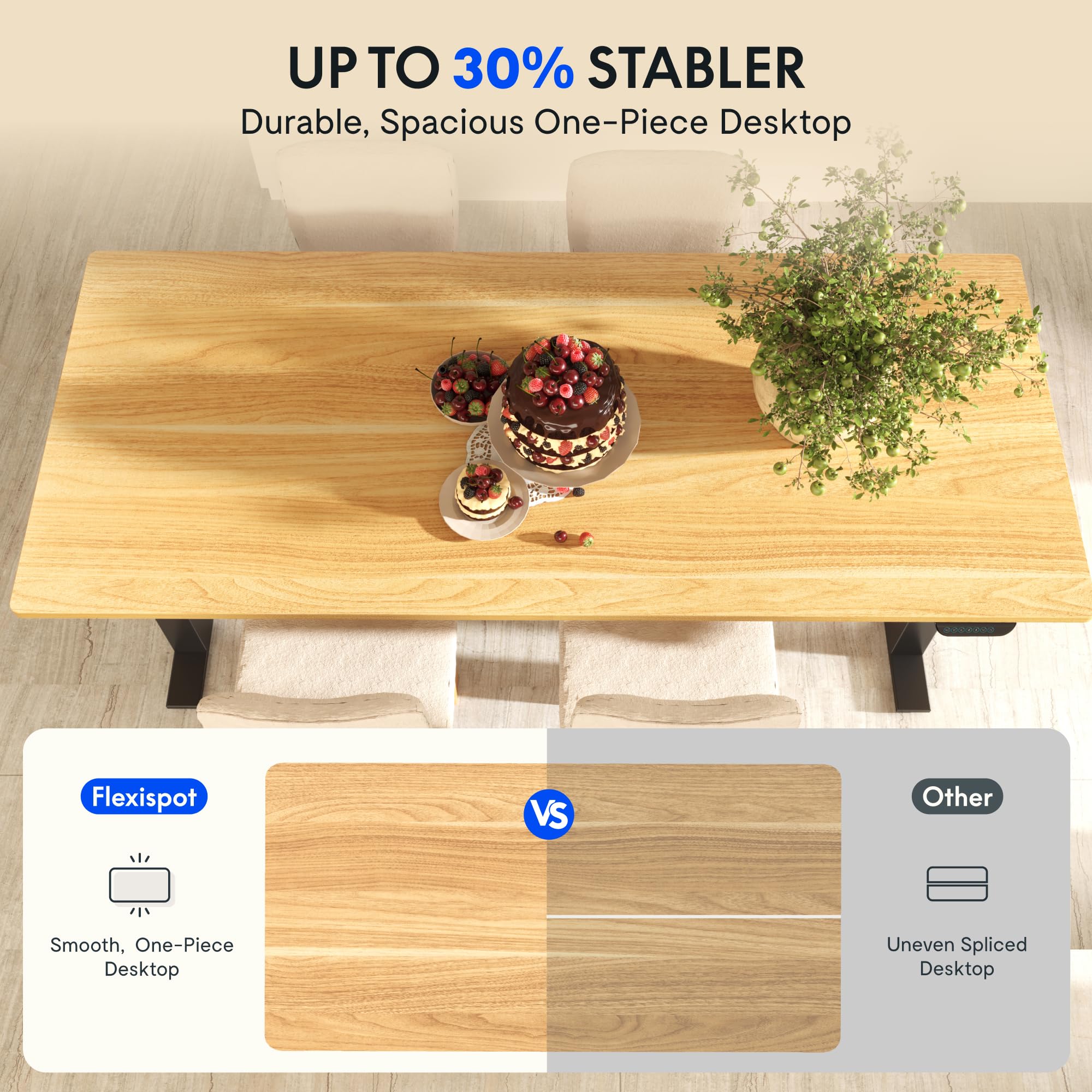 FLEXISPOT Plateau de Table 160x80cm Une Pièce Certifié FSC, Parfait pour Les Bureaux Réglables en Hauteur, Les Tables de Salle à Manger et Plus, Plateau Stable de 25mm Durable (Érable)