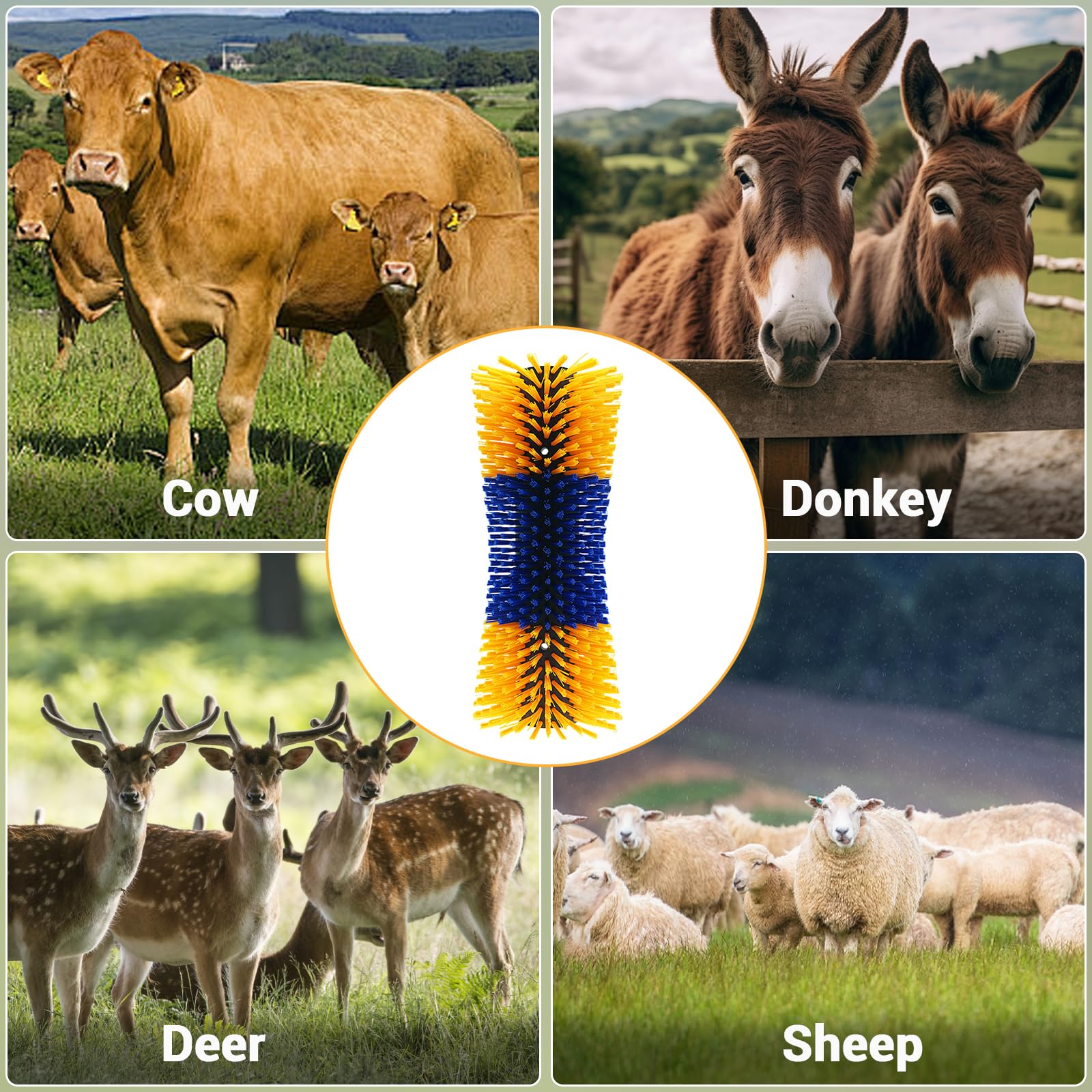 Lot de 2 brosses à gratter pour cheval, vache, cheval, demi-cercle, brosse de toilettage complet avec vis, pour chèvres, bovins, vaches, moutons, chevaux, porcs et autres animaux de ferme pour gratter