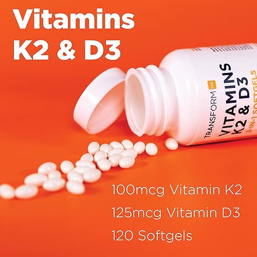 Miniatura 5 de TransformHQ Vitamina K2 MK7 100 mcg  vitamina D3 5000 UI 120 cápsulas blandas sin gluten y sin OMG