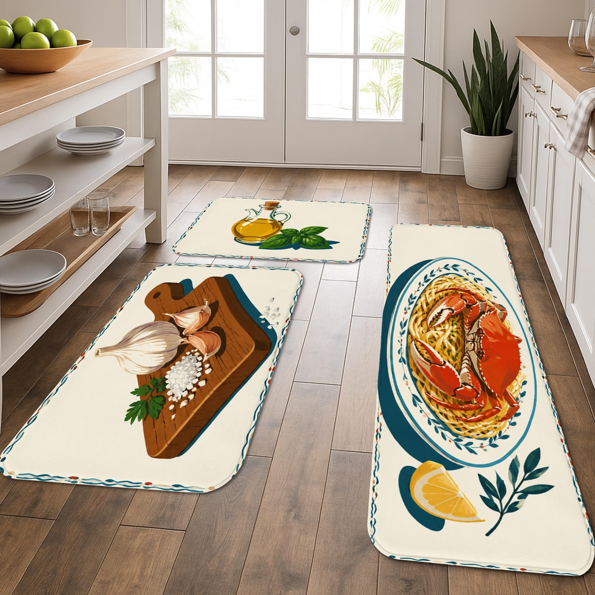 Tapis de cuisine lot de 3 art culinaire vintage lavables pour sol et évier