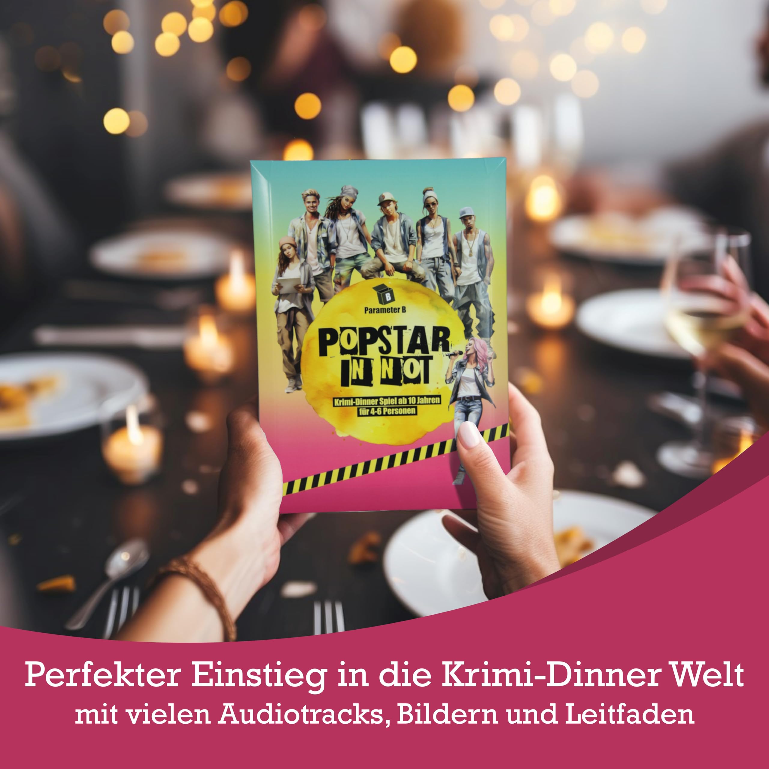 Popstar in Not - Krimidinner für 4-6 Personen – ab 10 Jahren - Krimidinner für Zuhause für Familien mit Kindern - Krimispiel für Einsteiger - realistische Beweise