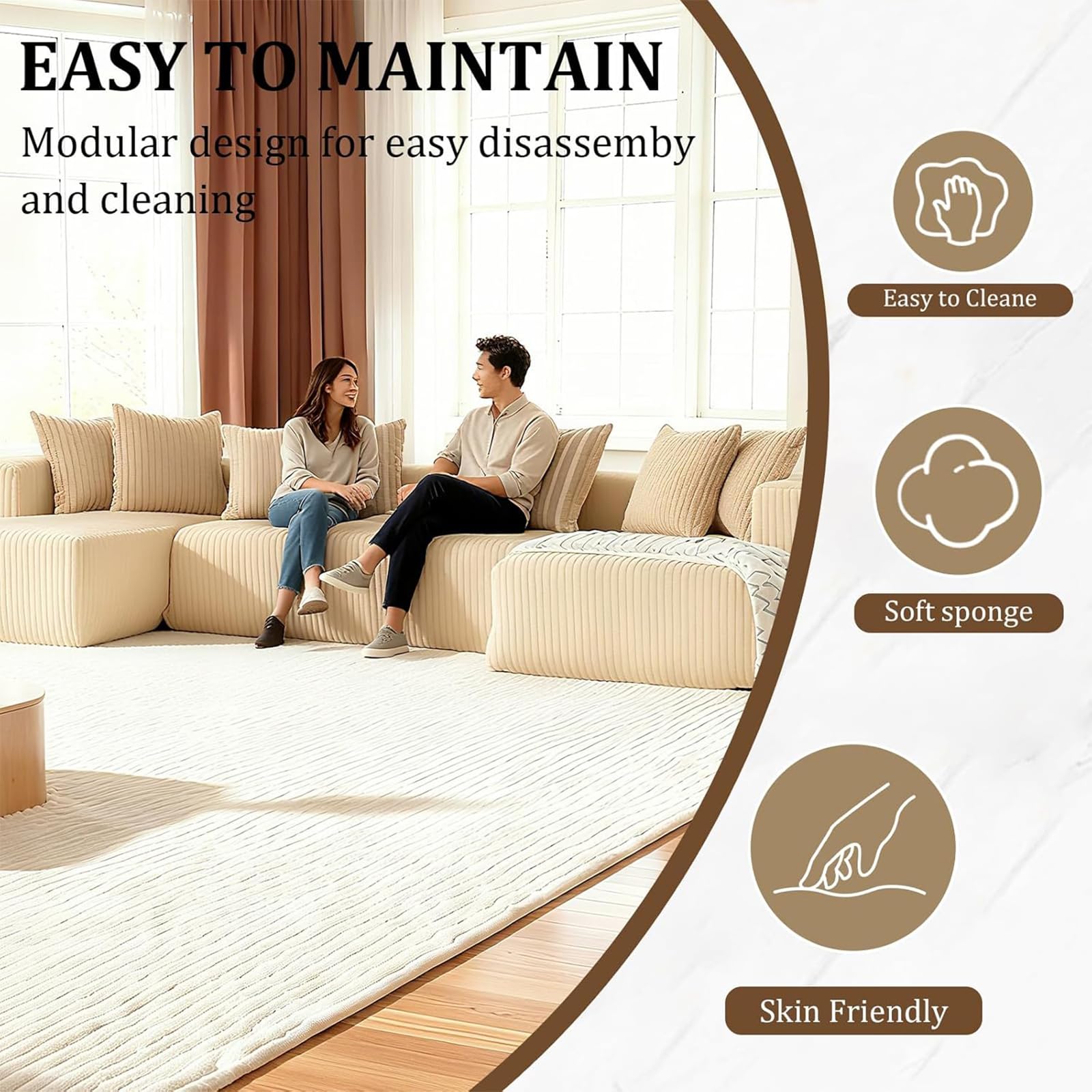 Sofa mit Schlaffunktion Couch Modulares U-förmiges Ecksofa mit Tiefer Sitzfläche Freistehend XXL Lounge Sofa 4 sitzer