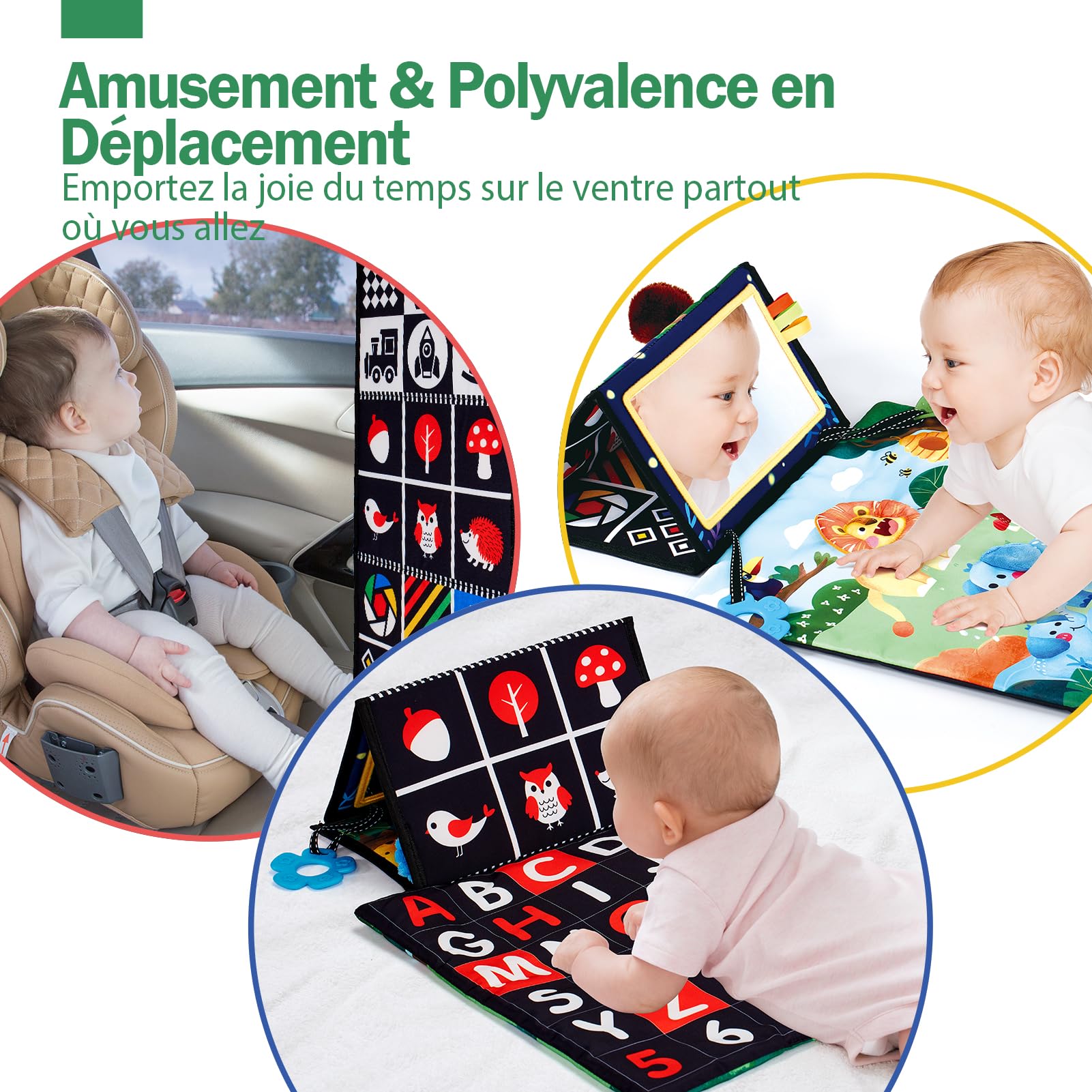 hahaland Jouet d'Éveil Bébé 6 Mois avec Miroir Éveil Montessori Noir et Blanc Jouets Sensoriels pour Tout-Petits, Cadeau pour Bébé Naissance Fille Garcon 0 3 6 12 Mois