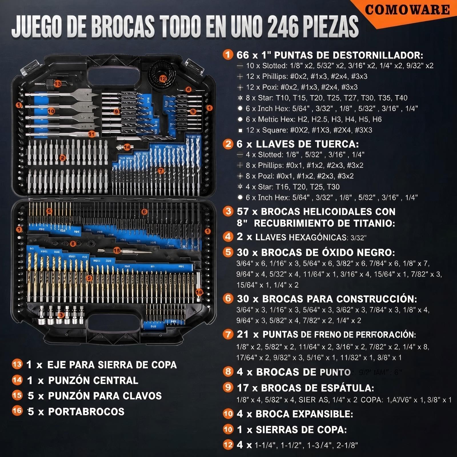 COMOWARE Drill Bit & Screwdriver Set - 246 Pcs -2 COMOWARE Drill Bit & Screwdriver Set - 246 Pcs -2