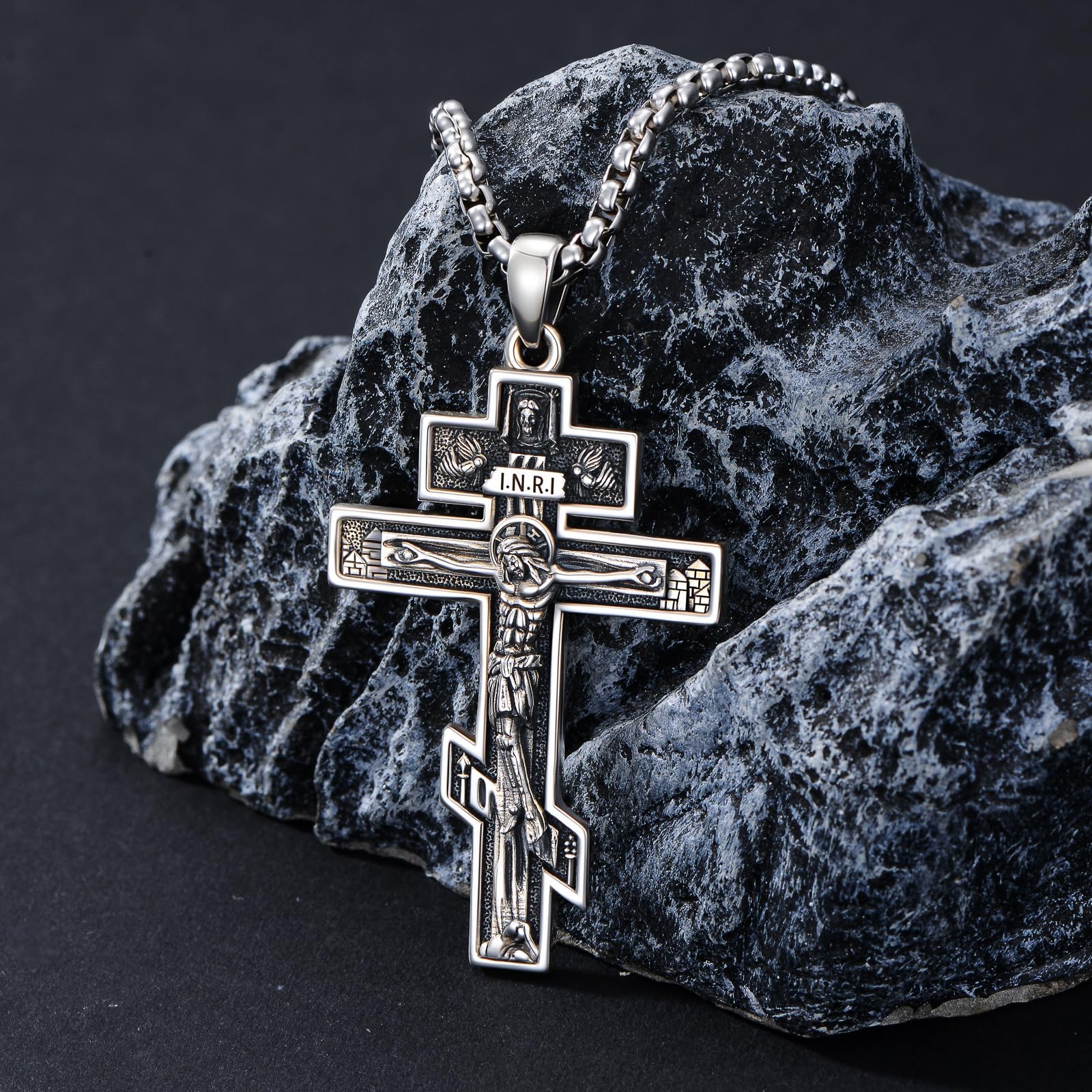 Collana ortodossa da uomo, in argento 925, con ciondolo a forma di croce ortodossa orientale, con catena in acciaio inox, regalo per uomini