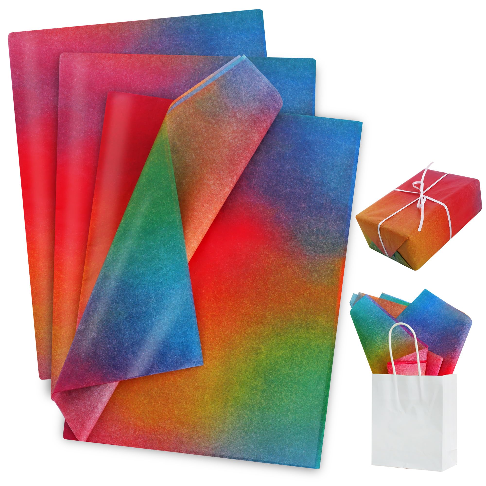 BEISHIDA Rainbow Gradient Tissue Paper Bulk, Colored Wrapping Tissue Paper for Gift Bags, 14 x 20 Inch Gift Wrap for Birthday Wedding Graduation DIY Crafts Holiday Flowers-50 Sheets