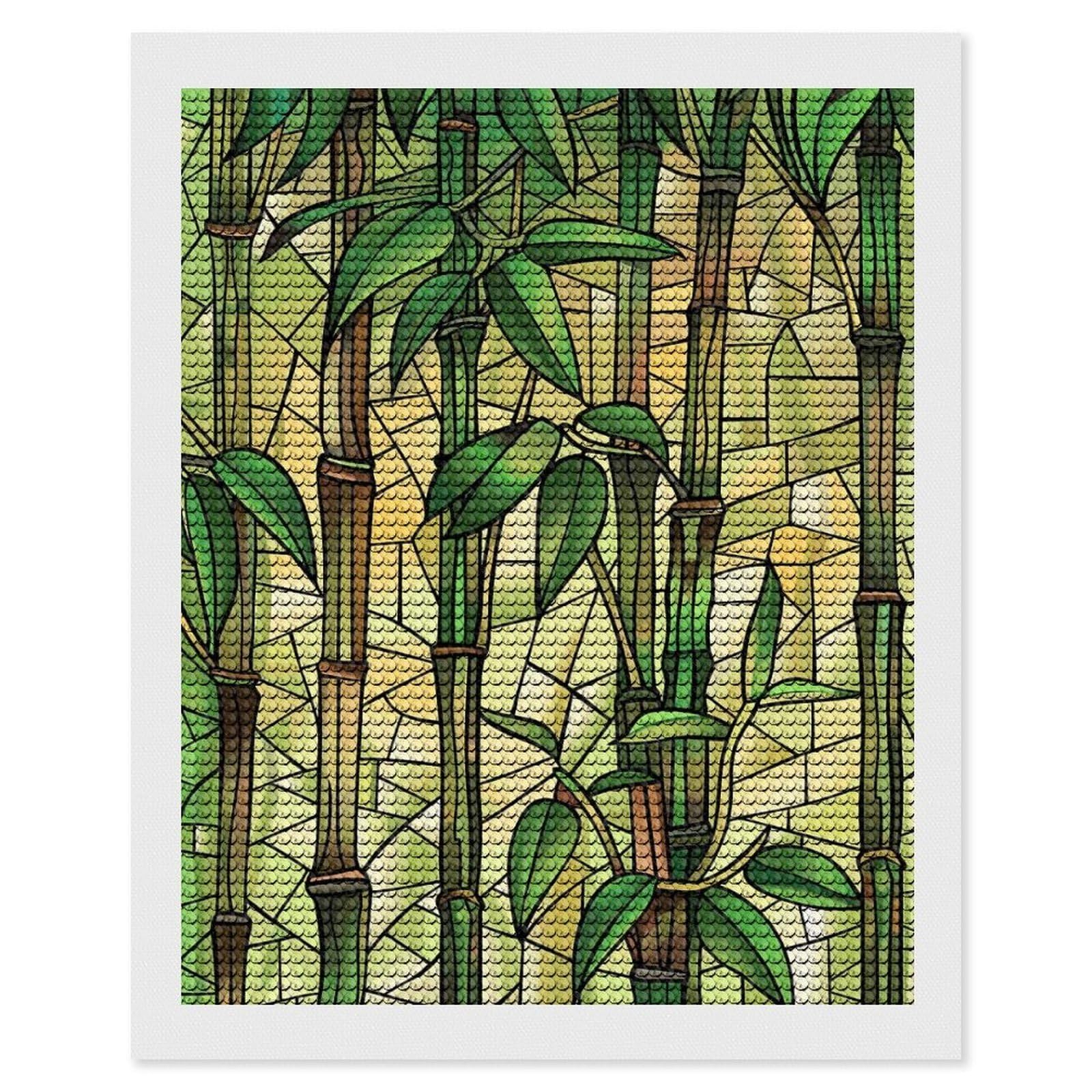Junmoney Stained Glass Bamboo Forest Diamond Art Kit 16"x20", Relaxing DIY Hobby, Satisfying Creative Project, Living Room Decor, for Women